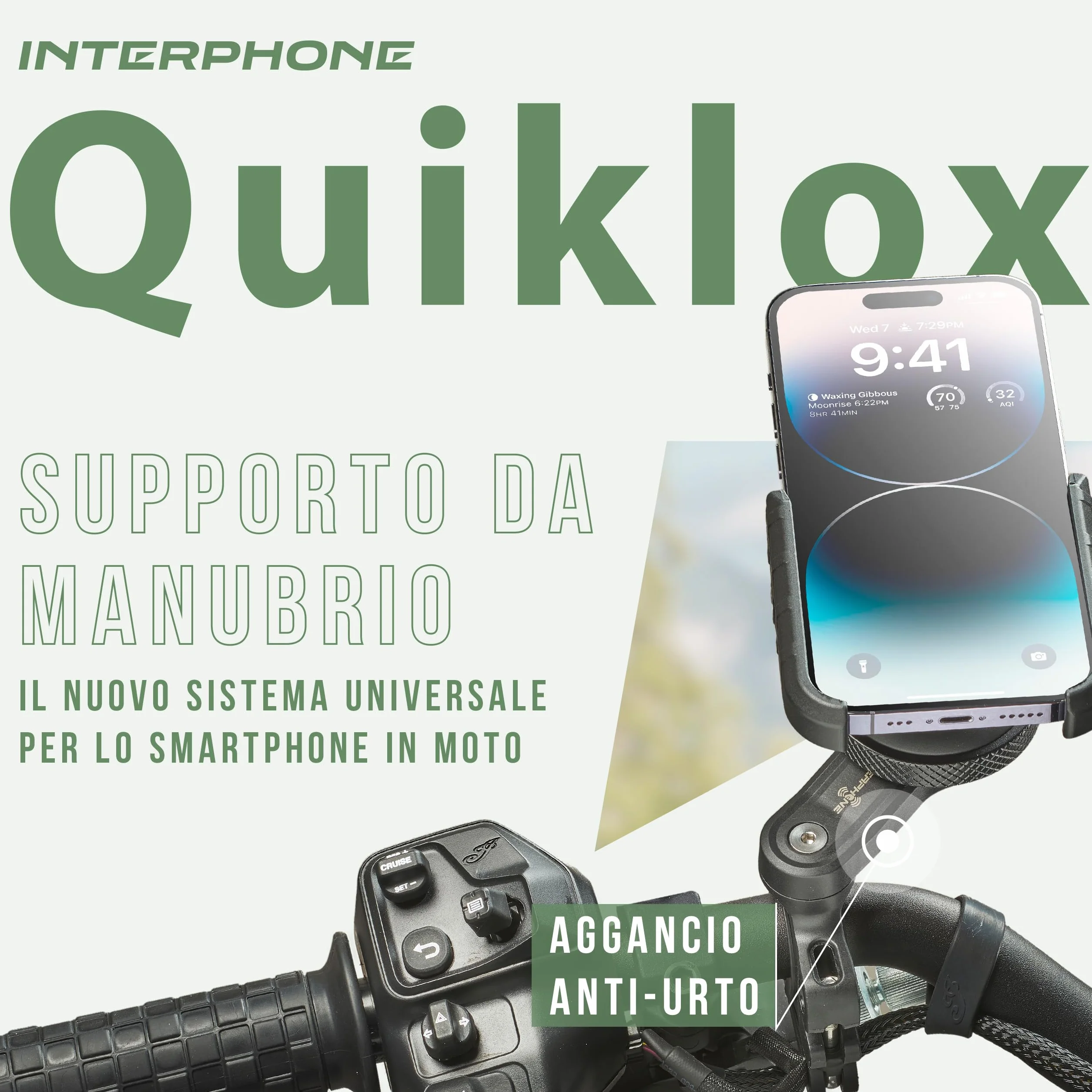INTERPHONE QUIKLOX Supporto Telefono Moto da Manubrio Universale, Porta Smartphone Modulare con Aggancio Rapido