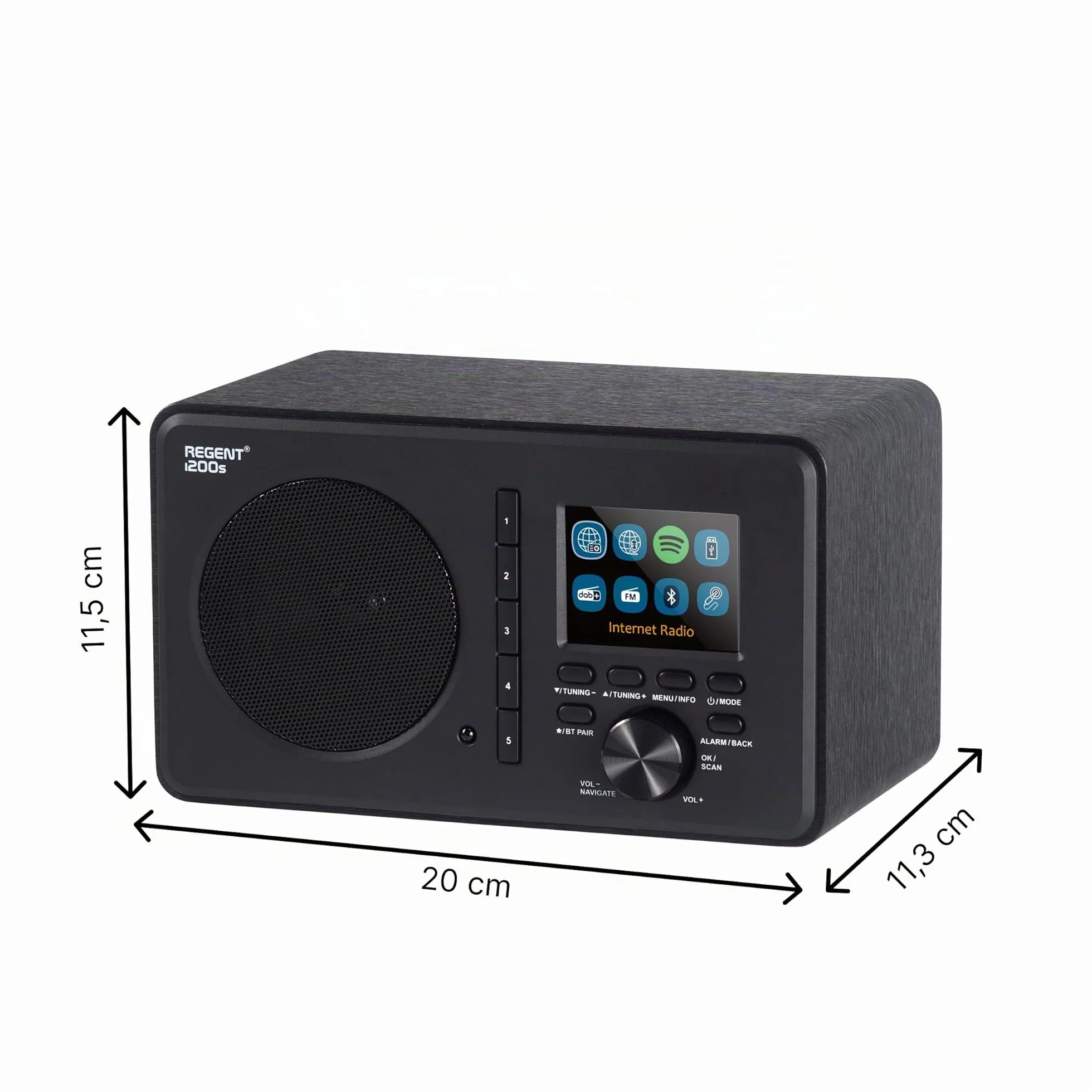Ferguson Regent i200s Radio Internet WLAN Bluetooth FM DAB DAB+ UHF Spotify Connect Radiosveglia Equalizzatore Display a colori USB AUX-IN Sleep Timer Controllo App Telecomando