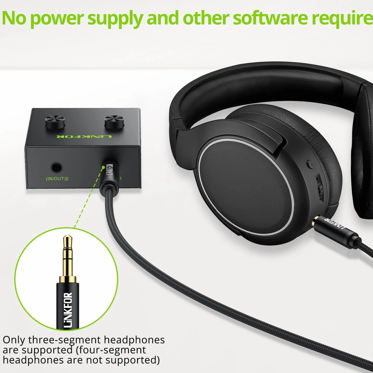 LiNKFOR 3.5mm Audio Switch Switcher con Pulsante Mute Commutatore Audio Bidirezionale Stereo 2-in-1 Out per Computer
