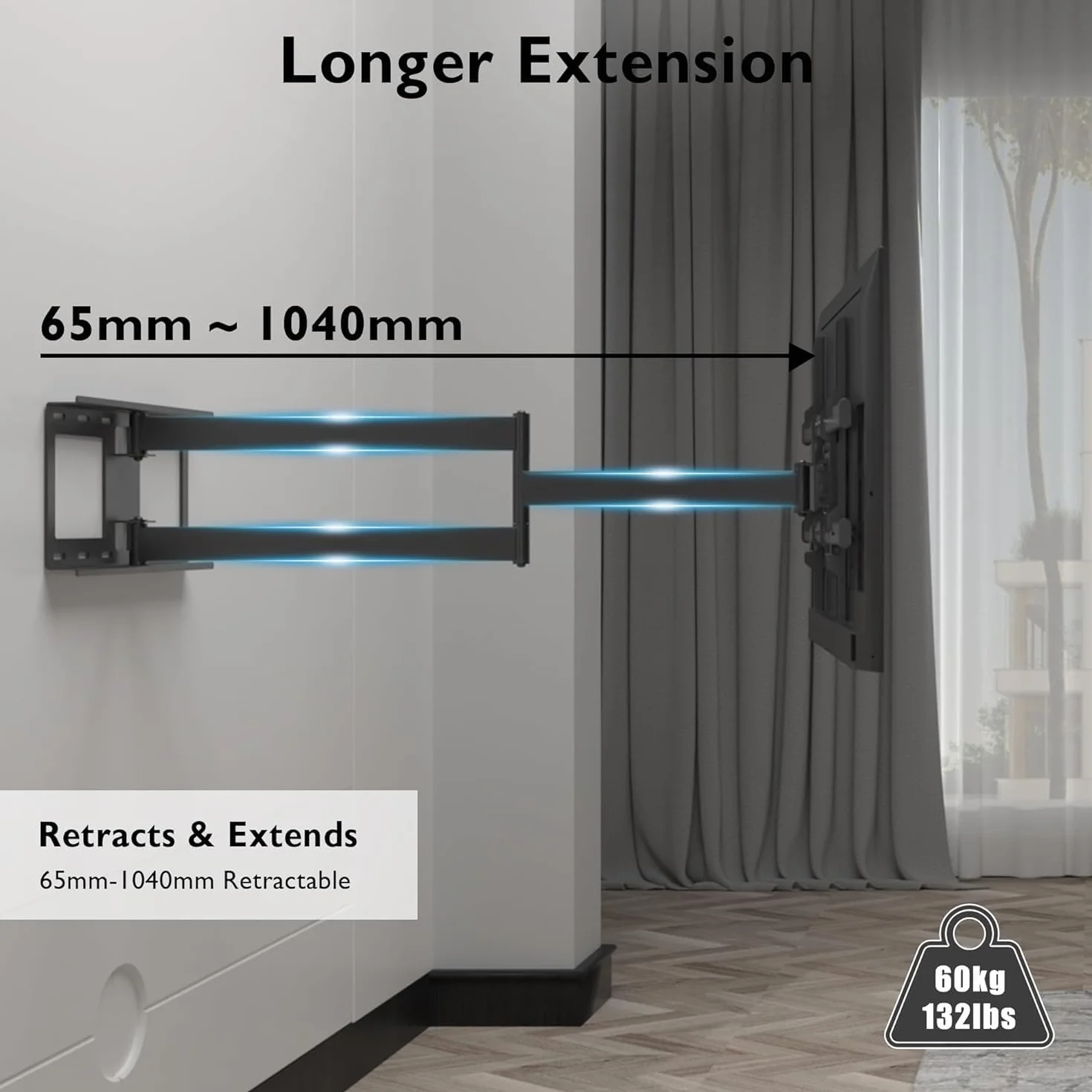 BONTEC Supporto TV Parete Braccio Articolato Extra Lungo 1040 mm 32-75 Pollici 60 kg VESA 600x400 mm