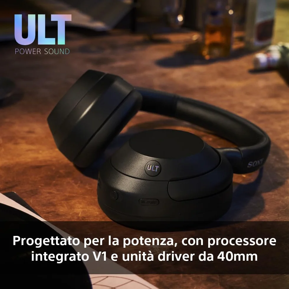 Sony ULT WEAR Cuffie Wireless Noise Cancelling, Bassi Profondi, Processore WH-1000XM5, Batteria 30 Ore, Nero