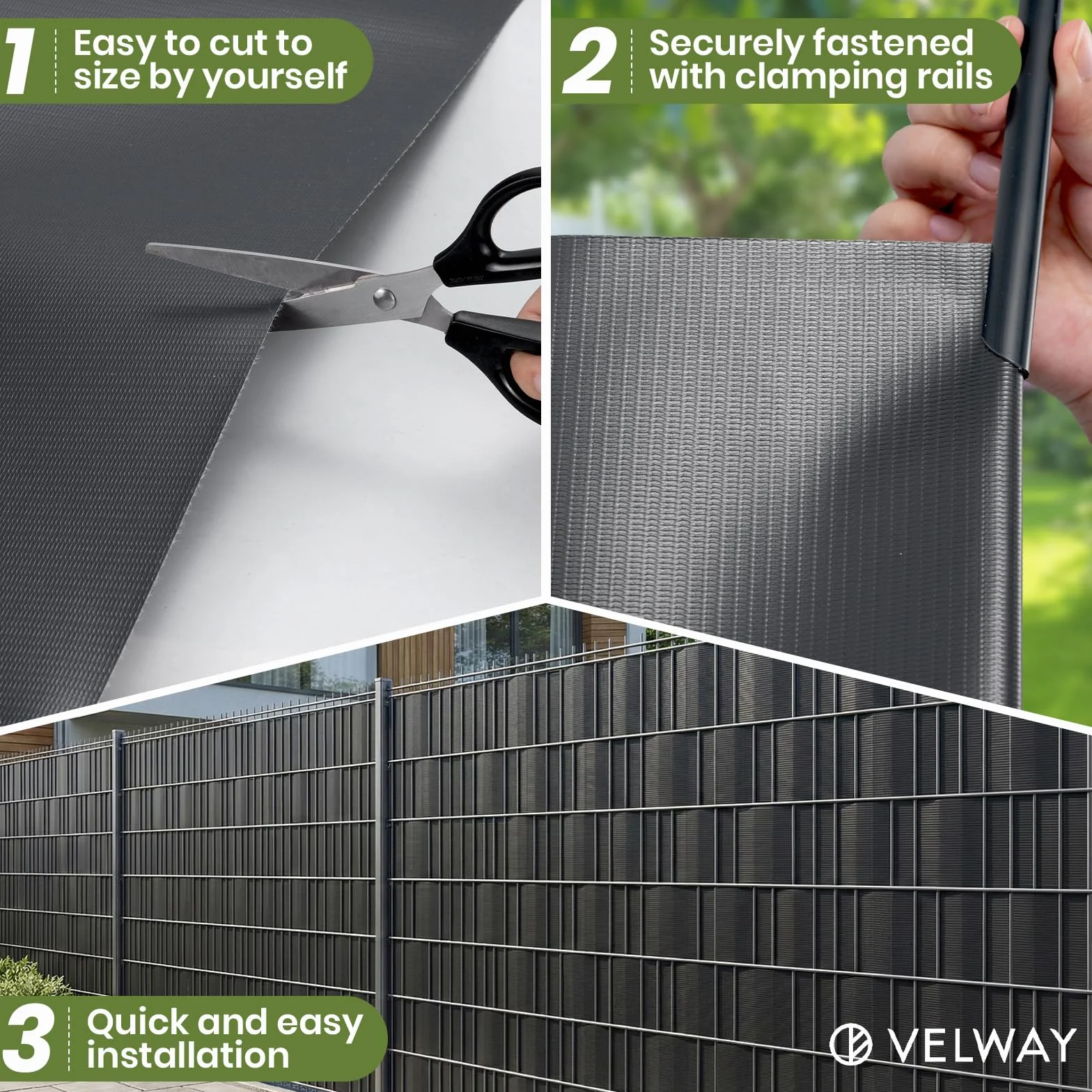 Velway Strisce Frangivista in PVC per Recinzione a Doppio Picchetto - 35m x 19cm, 450g/m², Anti-UV, Impermeabile e Antistrappo, con 25 Clip di Fissaggio per Giardino e Balcone