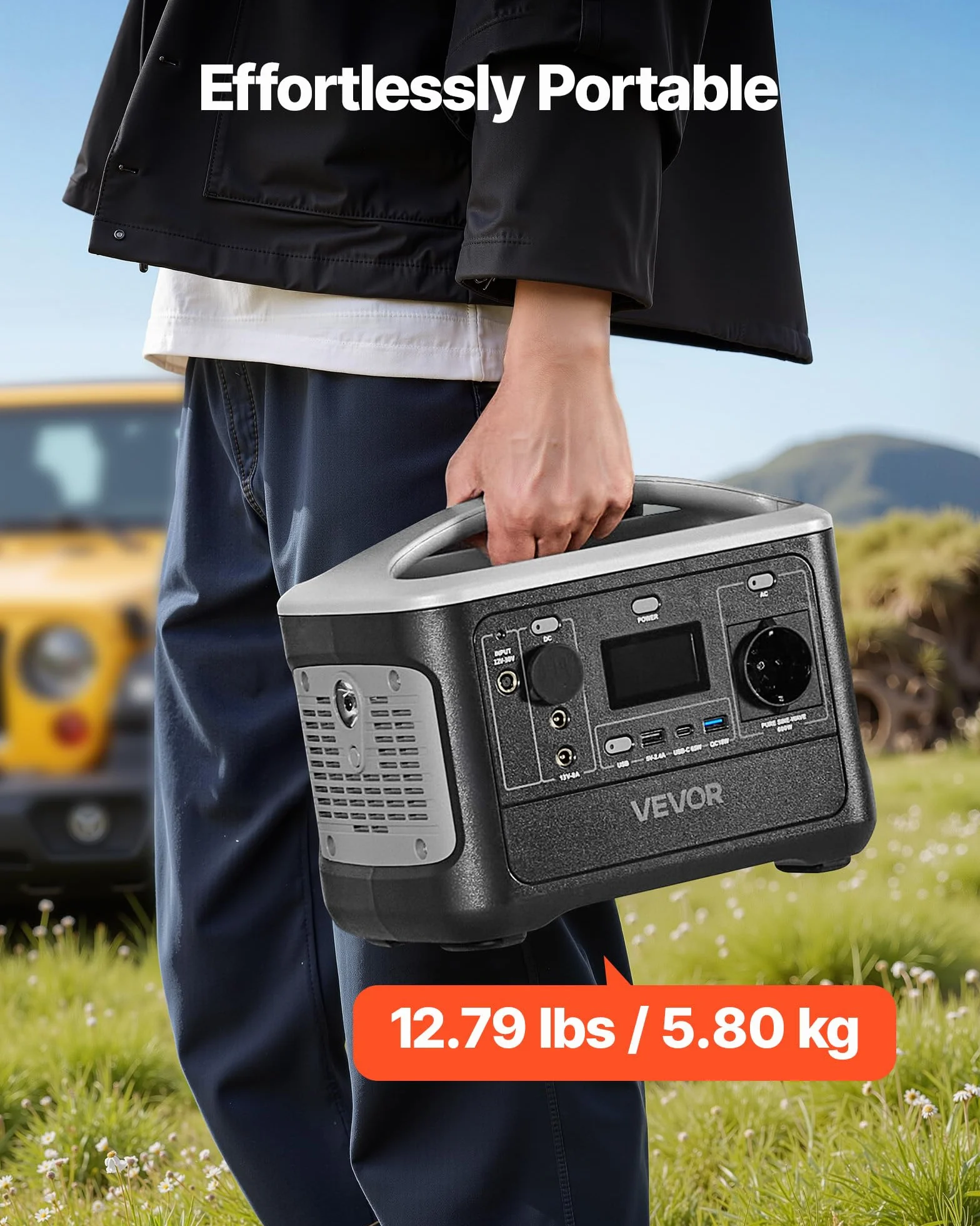 VEVOR Centrale Elettrica Portatile da Esterno Generatore da 600 W Batteria Backup LiFePO4 da 493 Wh con 7 Porte di Uscita per Emergenza, Generatore Solare per Campeggio Viaggio, Senza Pannello Solare