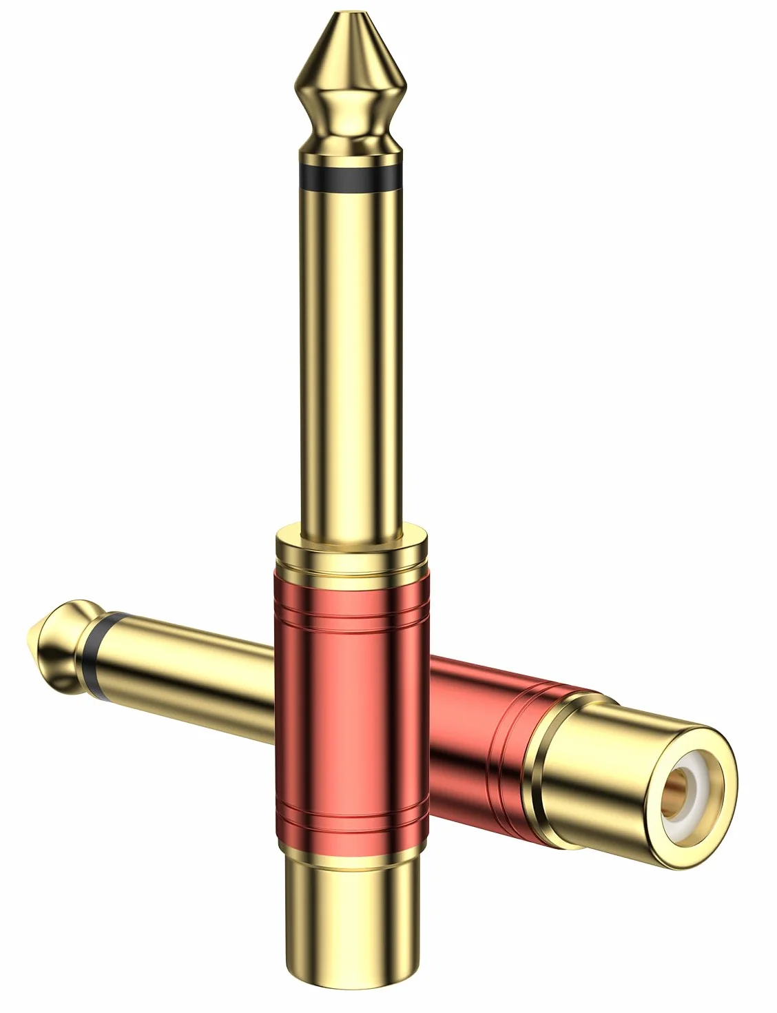Adattatore Audio RCA a Jack 6,35mm 2 Pezzi - 6,3mm 1/4'' TS Maschio a RCA Femmina (Mono, 24K Dorati, Rosso)