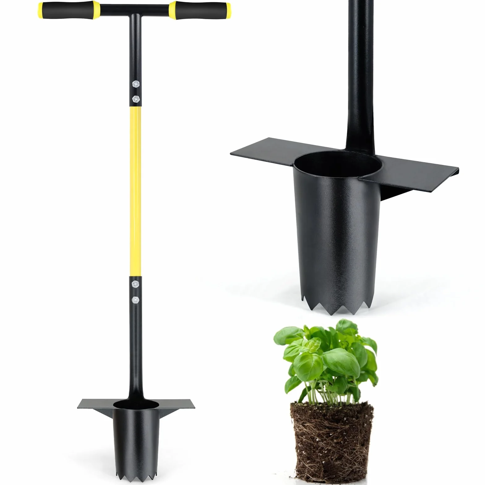 Jardineer Strumento per piantare bulbi con manico lungo, trapiantatore da giardino in acciaio inox resistente con manico ergonomico, ideale per piantare bulbi, piantine, fiori e verdure, strumento