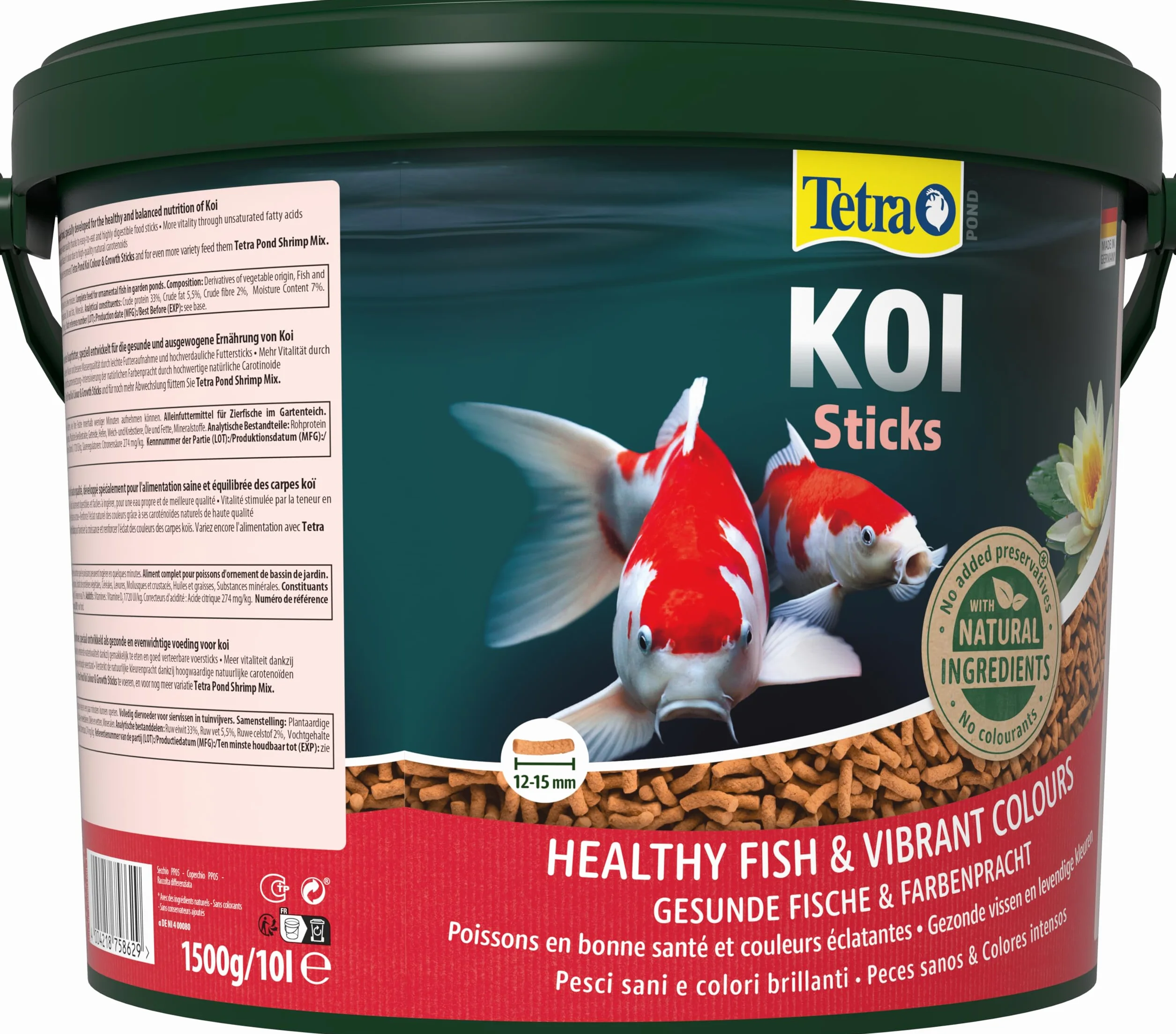 Tetra Pond Koi Sticks - Fodera Koi per pesci colorati e una migliore qualità dell'acqua, secchio da 10 l