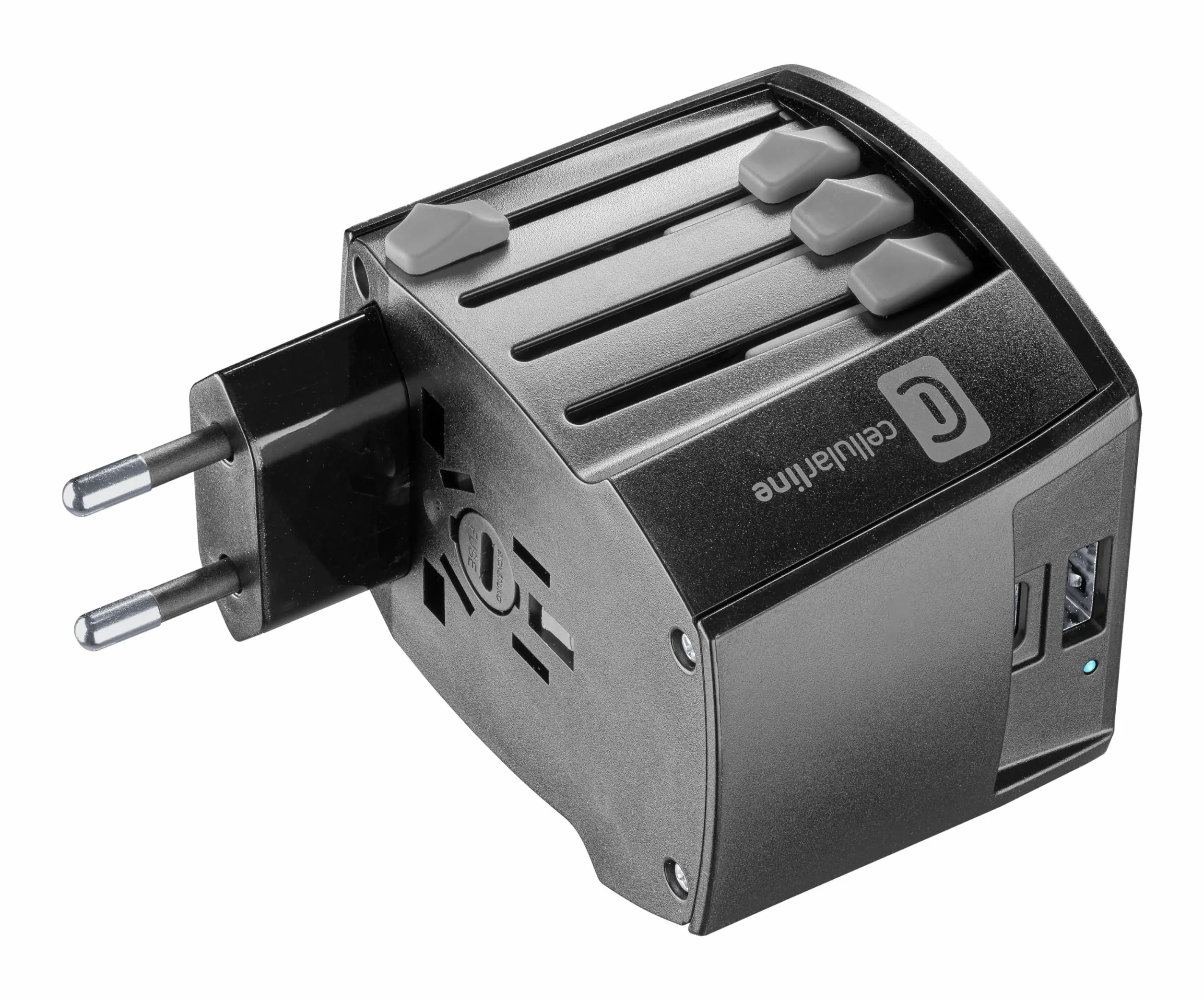 Cellularline Adattatore da viaggio multispina USB 18W USB-C 20W 100-240V 600W EU/UK/AUS/USA Nero