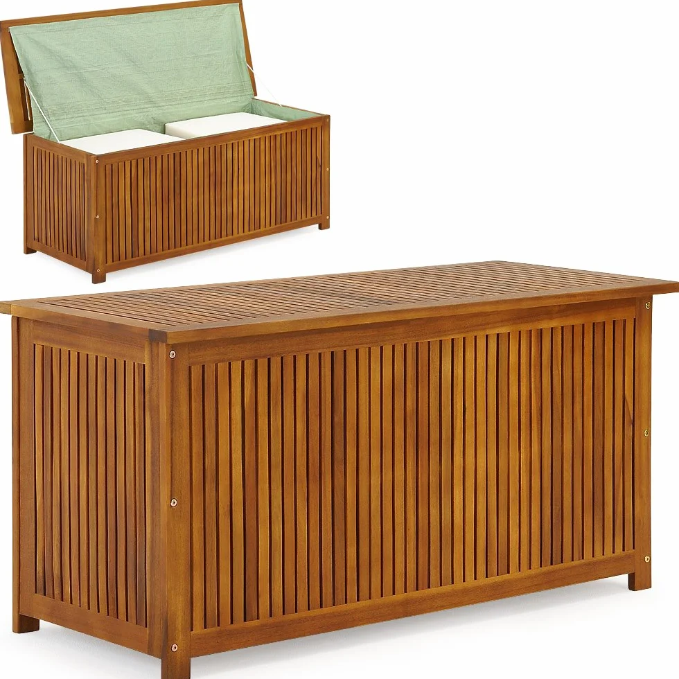 Casaria® Baule da Giardino in legno 115x50x59cm 205L Carico Max. Coperchio 160KG Contenitore Salvaspazio Fodera Interna