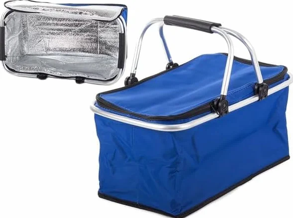 Cestino Termico Picnic, Pieghevole Portatile Pranzo Aperto, Cesto Gite Mare Montagna Parco, Caldo Freddo Alimenti Bevande Lungo, Comfort Maniglie Cerniera Fondo Rigido Anti Scivolo (BLU)