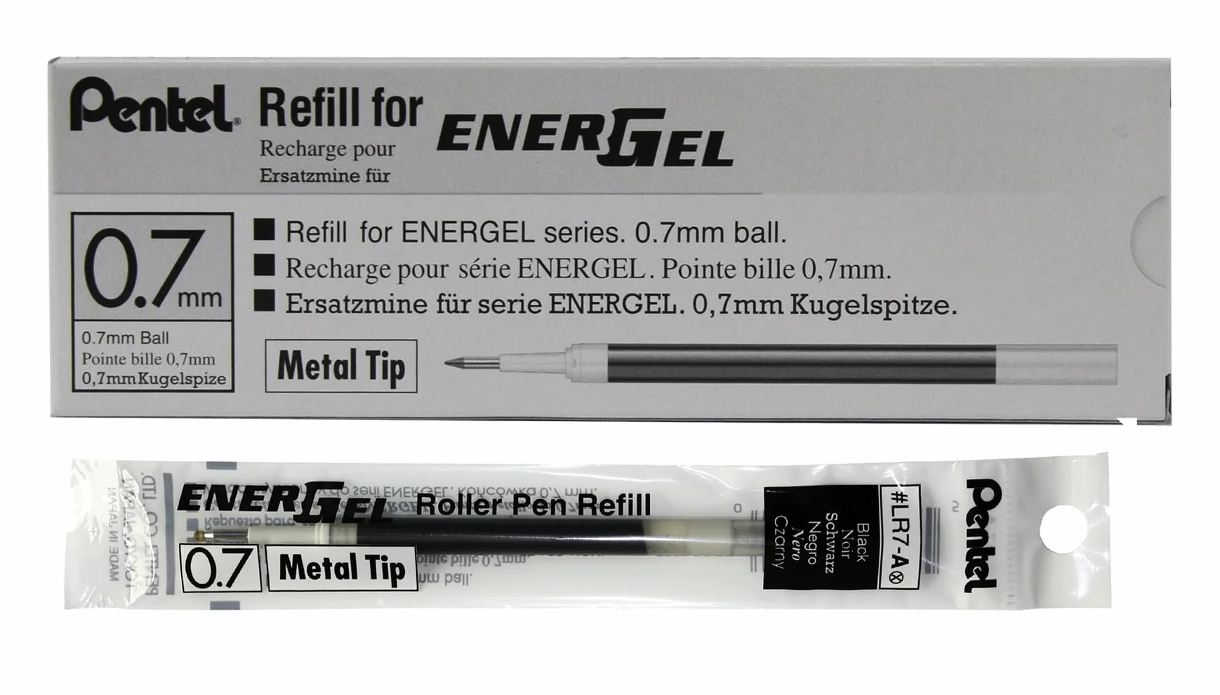 Pentel EnerGel LR7 wkład do długopisu 0,7 mm, 12 sztuk, czarny