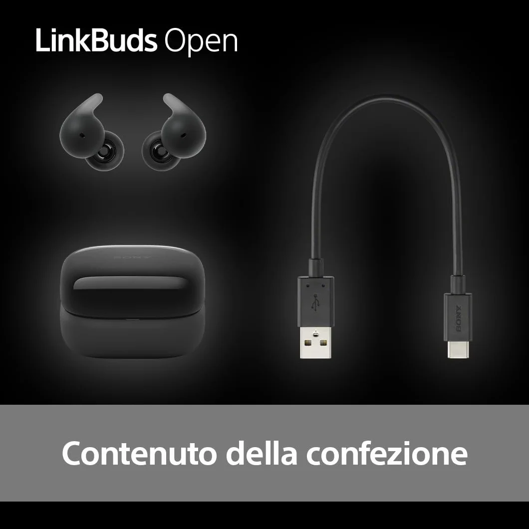 Sony LinkBuds Open Cuffie Bluetooth True Wireless Aperte IPX4 Multipoint Nero