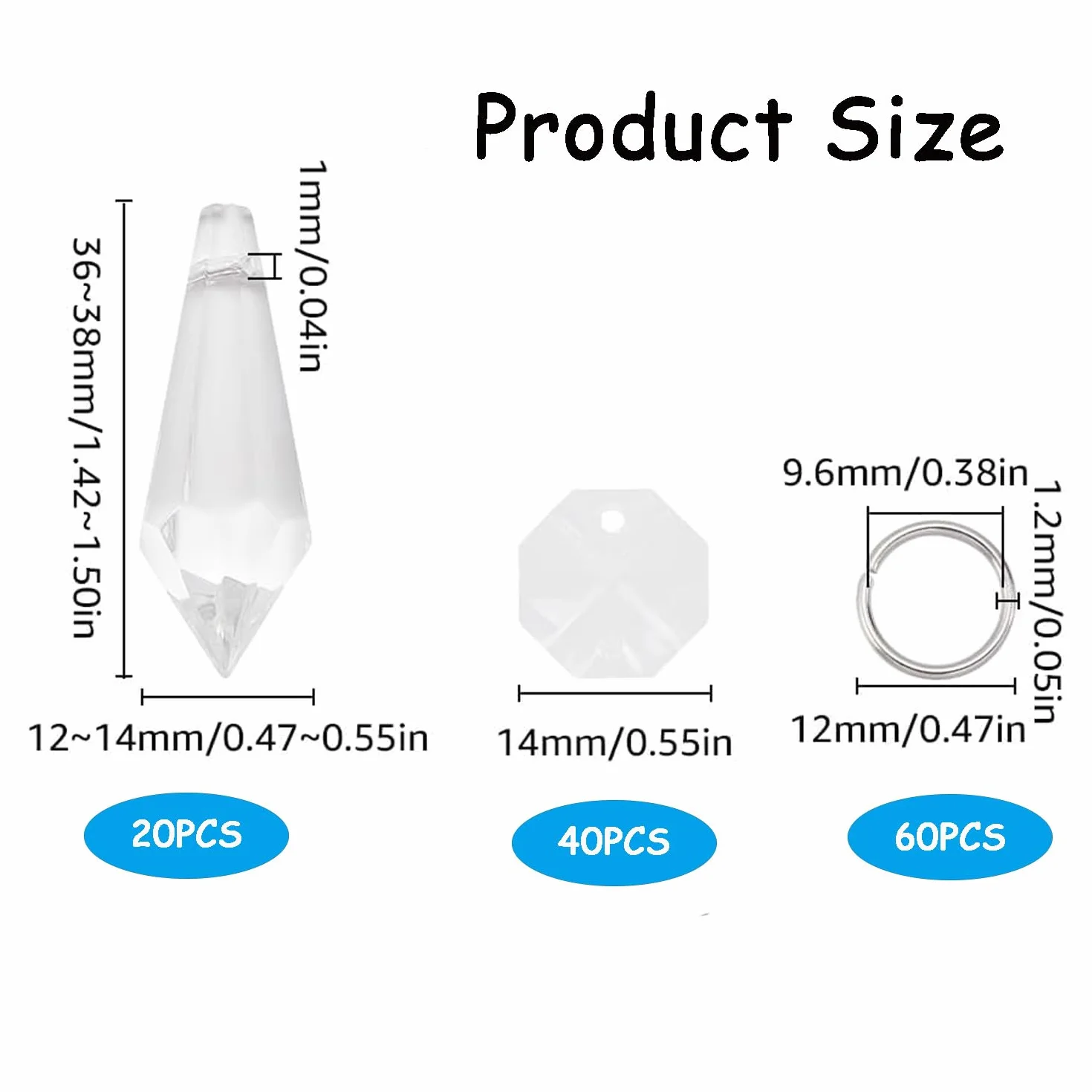MEISO 20 Set 38mm Cristalli di Ricambio per Lampadari, Pendenti Trasparenti, Ciondolo in Cristallo Prisma di Ghiacciolo per Giardino, Decorazione di Nozze, Fai da Te