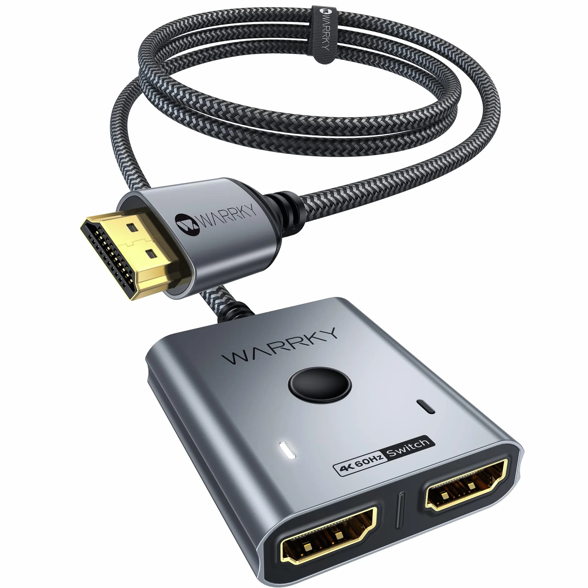 WARRKY Switch HDMI 4K@60Hz Bidirezionale 2 in 1 out Alluminio Cavo Fisso in Nylon 1m HDR HDCP 2.2 3D 1080p