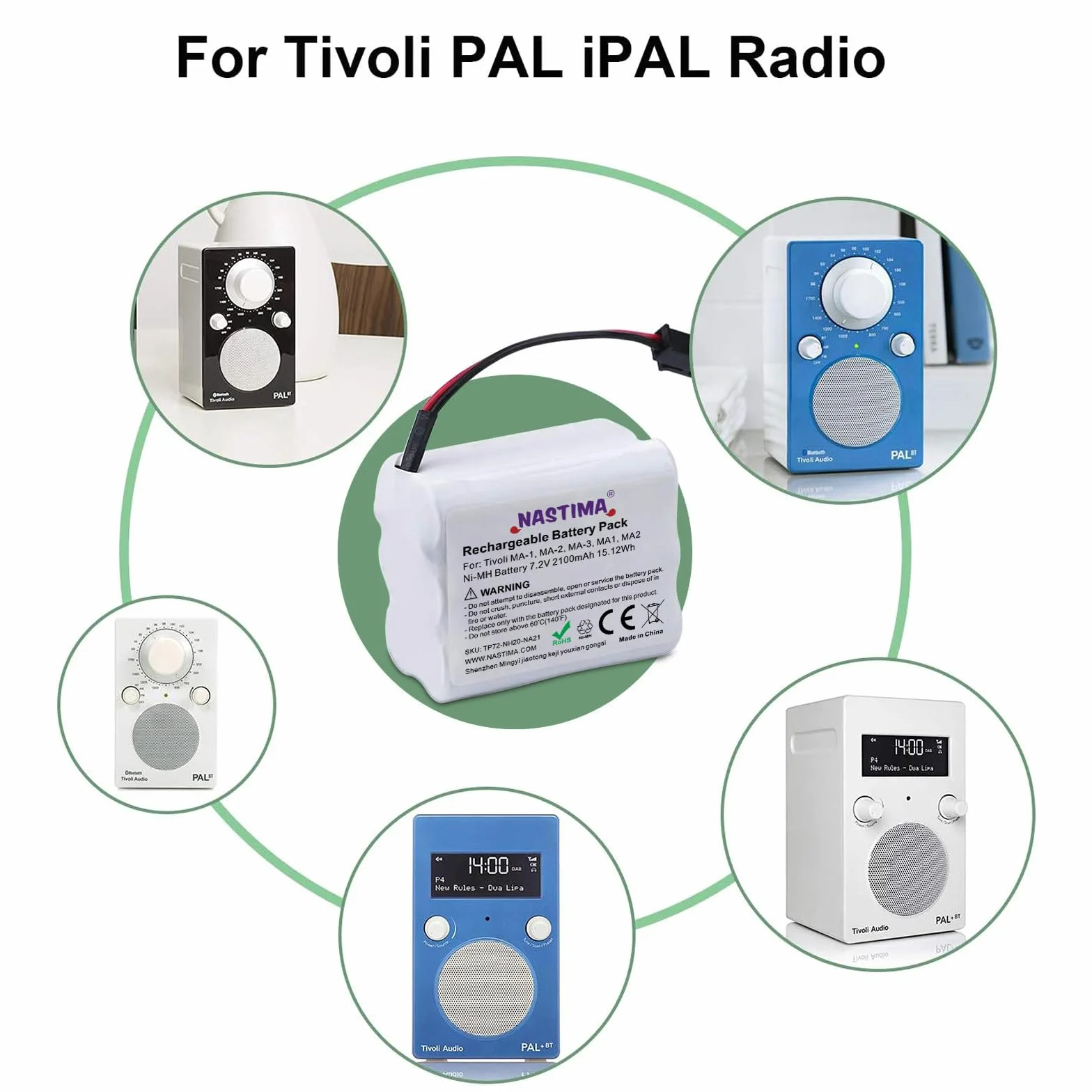 NASTIMA 7,2V 2100mAh Ni-MH Batteria Compatibile per Tivoli PAL/iPAL Radio MA-1 MA-2 MA-3