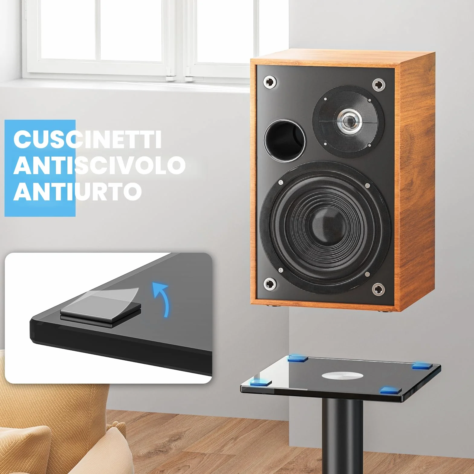 Rfiver 68cm Supporto universale per diffusori da pavimento, supporto per diffusori satellite e rack con gestione dei cavi, Nero