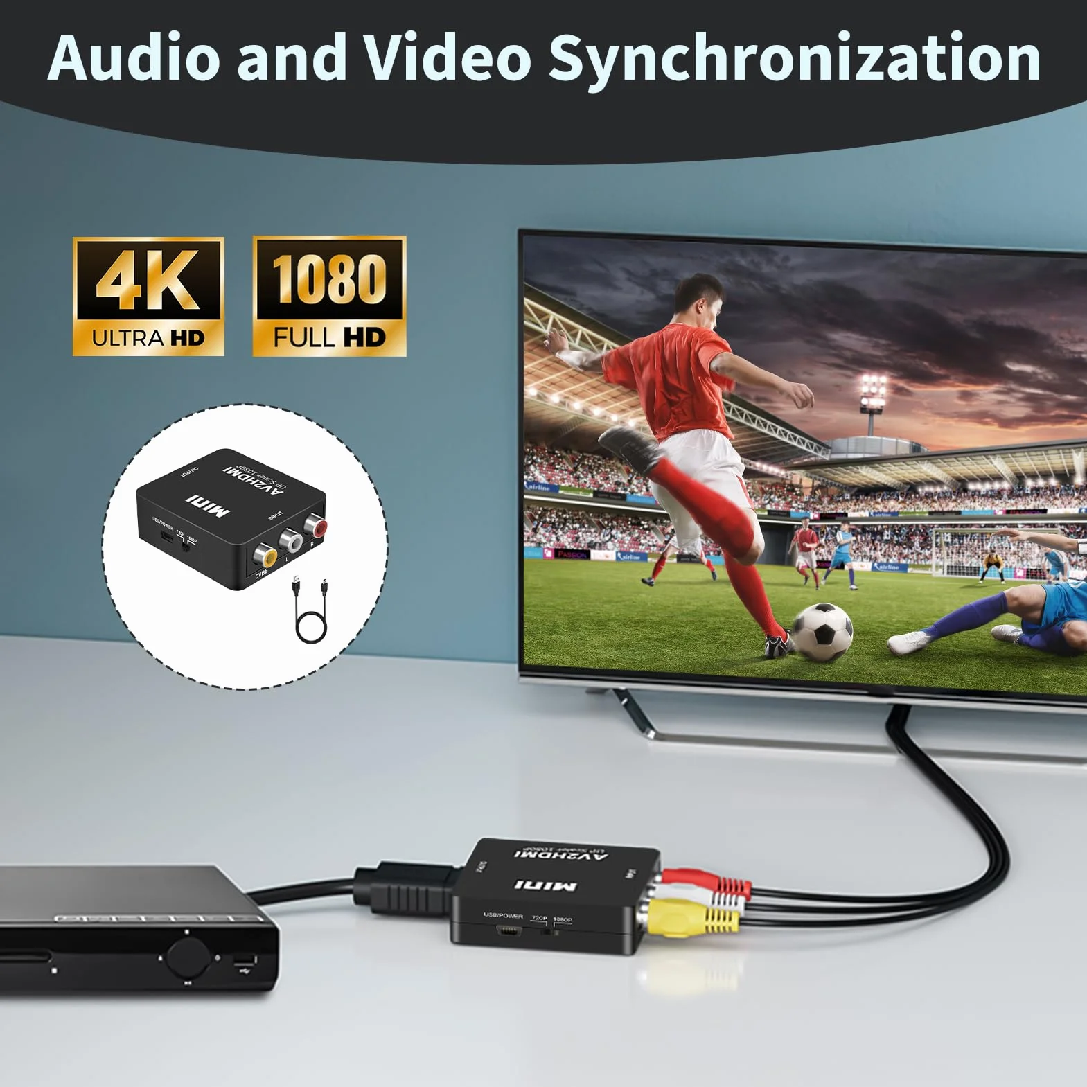 Convertitore RCA a HDMI 1080P Adattatore AV Audio Video Composito per TV Monitor PS3 PS4 Xbox