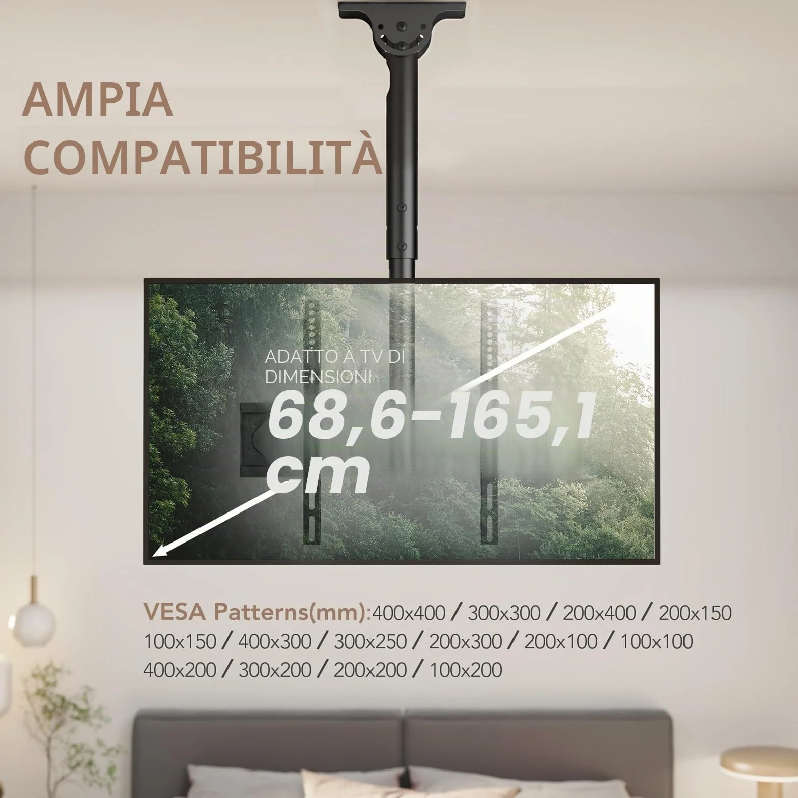 AX WABER Staffa regolabile per TV a soffitto per schermi 26-65 pollici 50 kg 400x400 mm