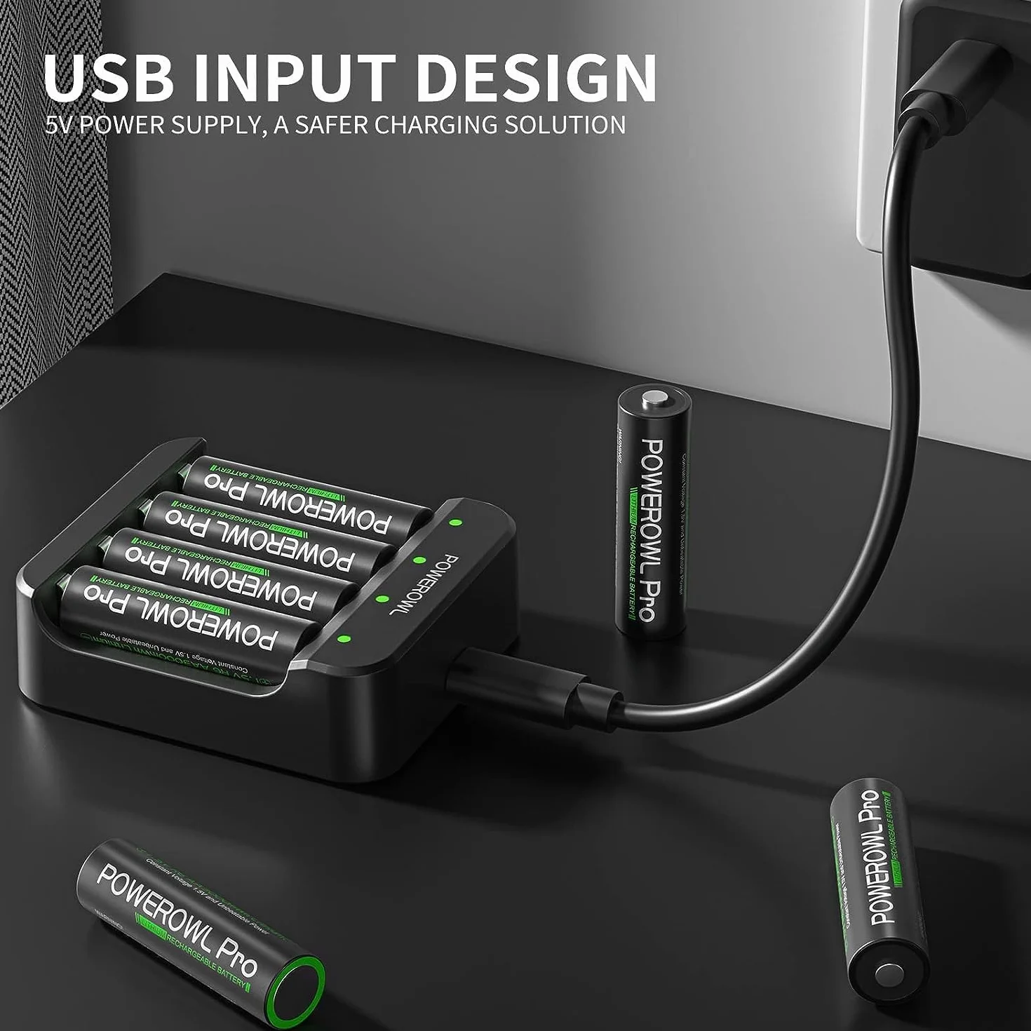 POWEROWL Batterie al litio ricaricabili AA 3000 mWh 1,5 V 8 confezioni con caricabatterie per fotocamera VR/AR Headset Xbox Controller