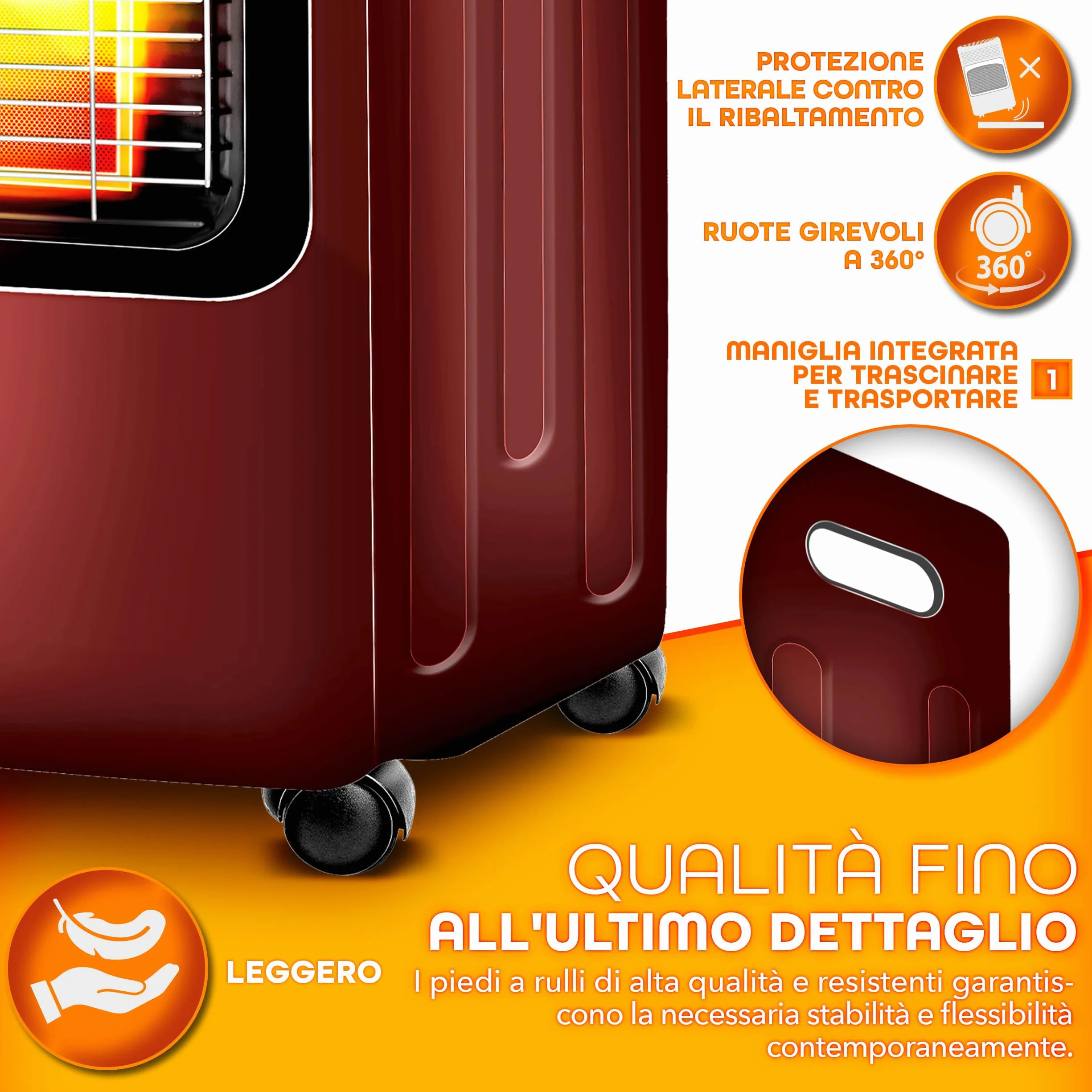 TRESKO Stufa a Gas 4200 Watt, Riscaldatore con Regolatore di Pressione, 3 Livelli, Rosso