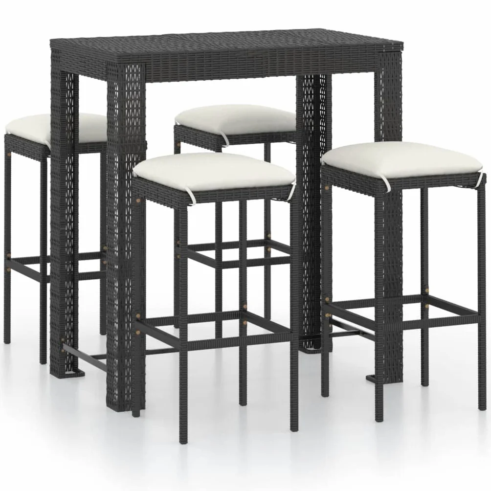 vidaXL Set Bar da Giardino 5 pz con Cuscini Polyrattan Nero