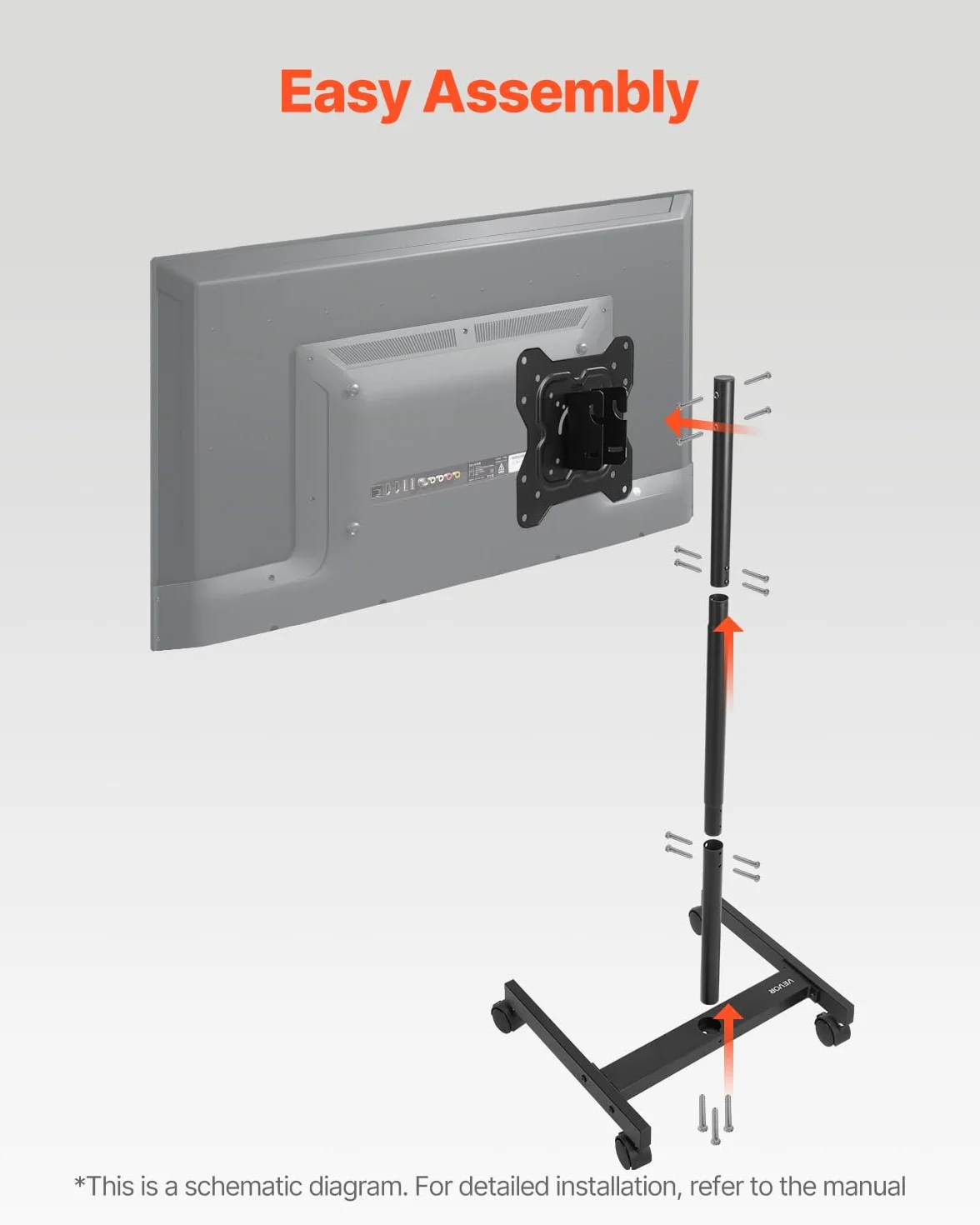 VEVOR Supporto TV da Pavimento per Schermo Piatto Curve 431,8-1397 mm, Carrello Porta TV Carico max. 20 kg, VESA 200 x 200 mm