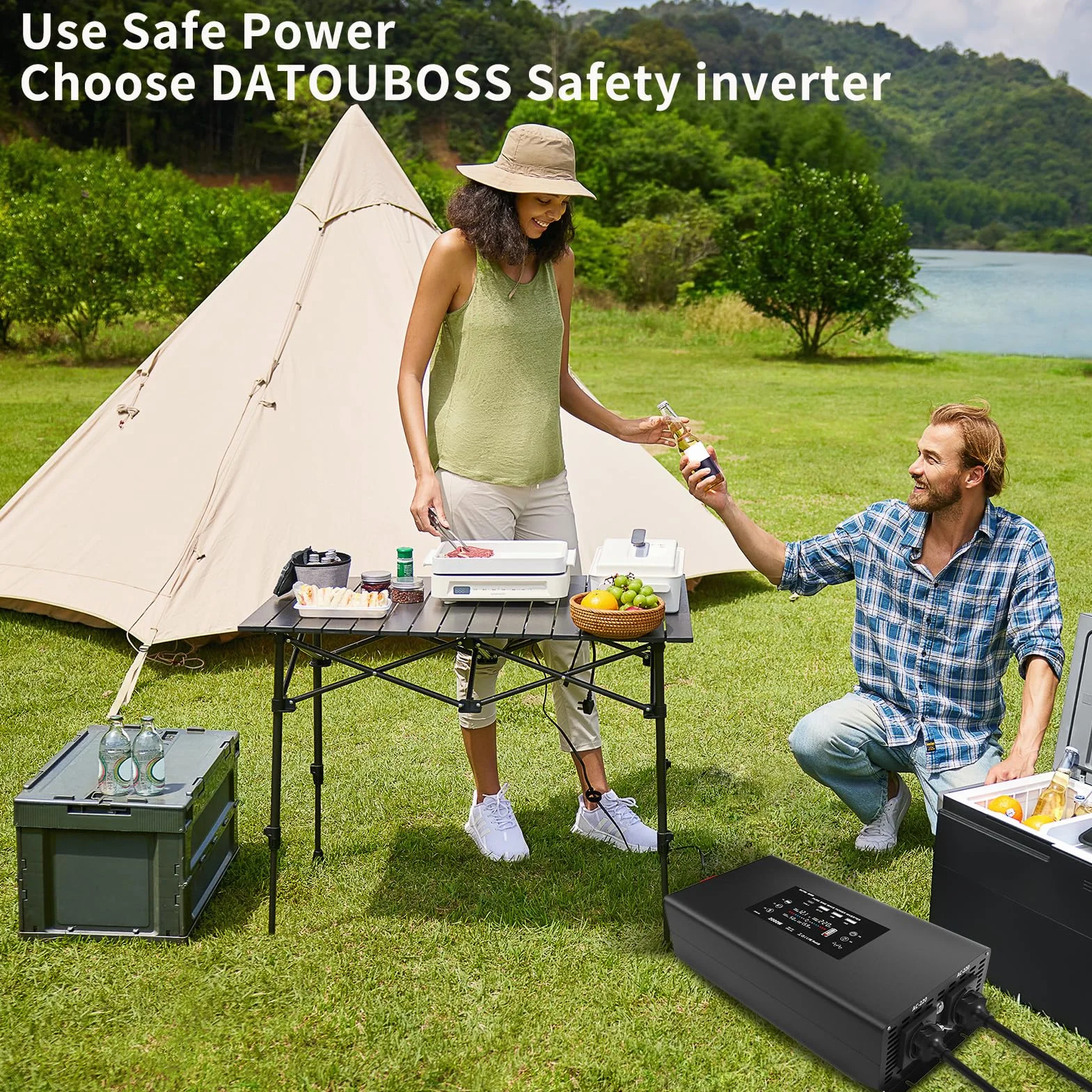 DATOUBOSS Inverter 12V 220V/230V Onda Pura 2000W Convertitore con Telecomando 2 Prese EU USB QC3.0 Type-C Display LCD