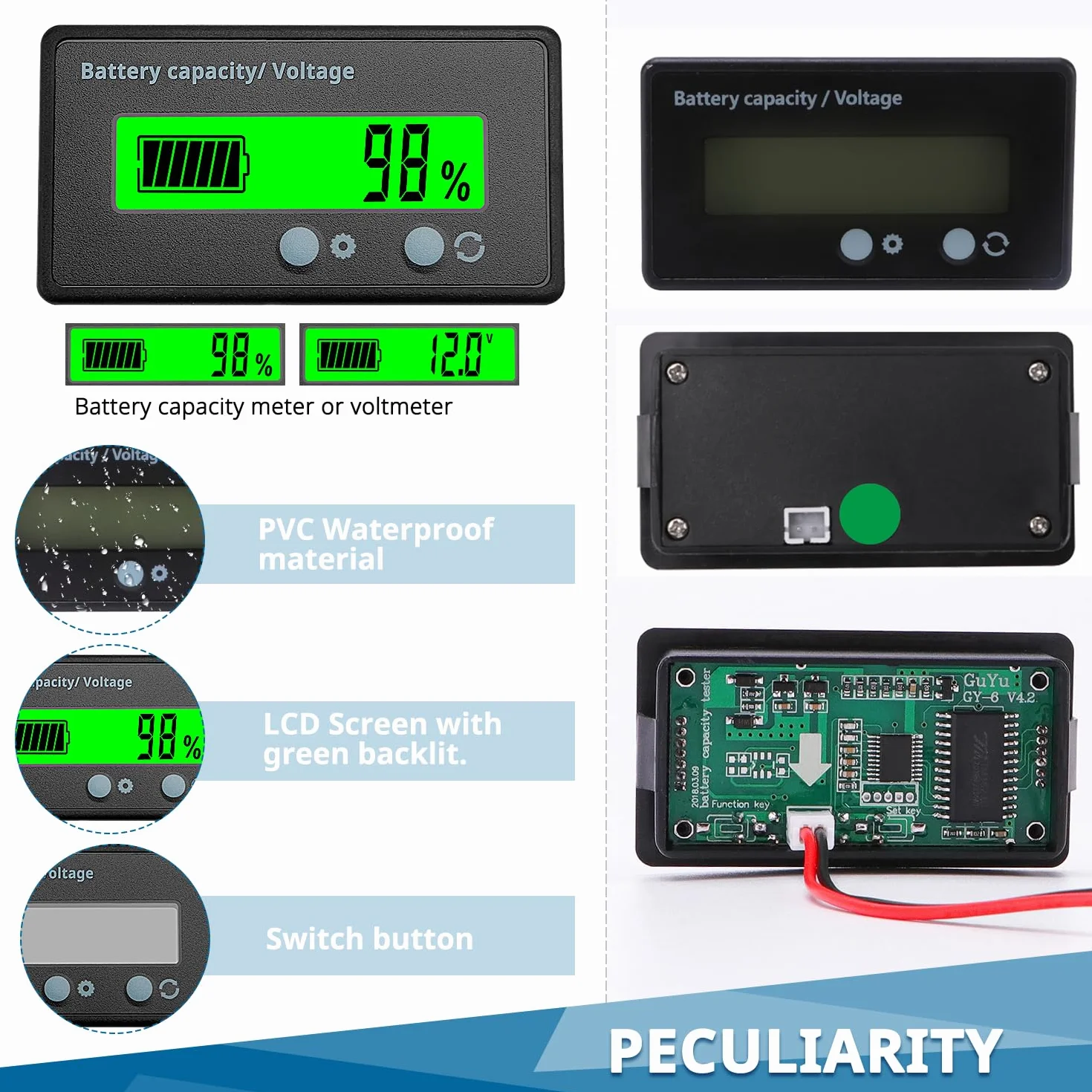 Misuratore di Voltmetro Batteria Universale Tester DC 12-48V Display LCD