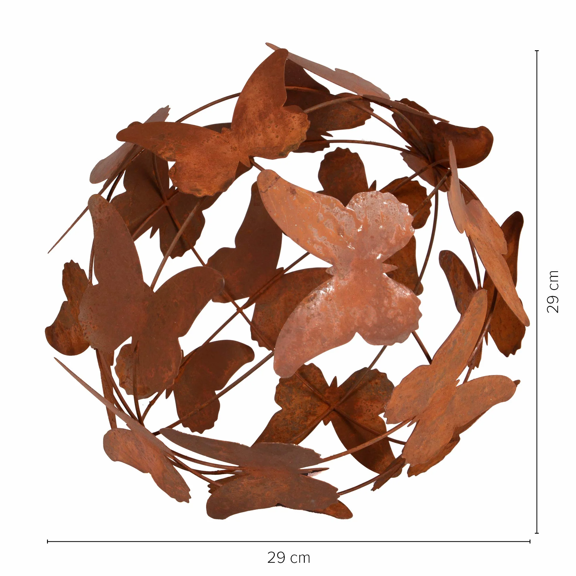 UNUS Sfera decorativa da giardino a forma di farfalla, effetto ruggine, sfera decorativa da giardino (29 cm)