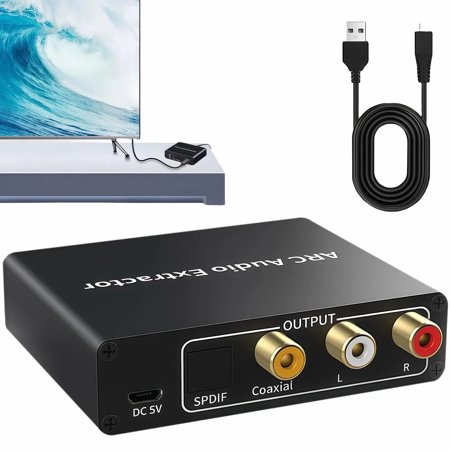Konwerter HDMI ARC DAC audio optyczny koncentryczny 3,5 mm do soundbar home theater HDTV