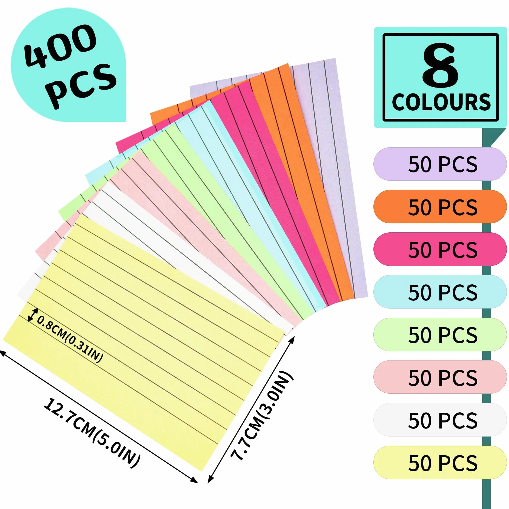 Carte per ripasso 5x3" 400 schede 8 kolorów 127x77mm PAP06MX400
