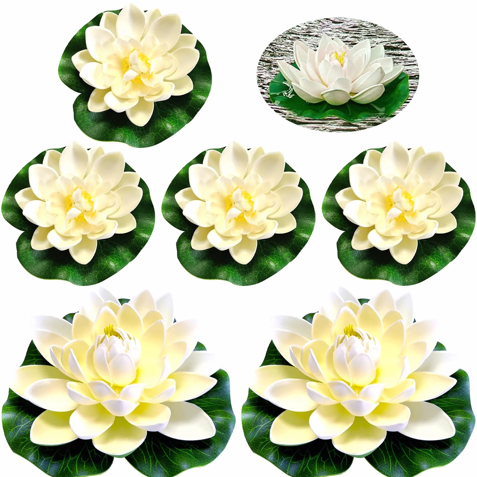 Fiori di Loto Artificiali, 6PCS Fiore Galleggiante per Laghetti, Piscina e Acquario - Piante Decorative per Giardino