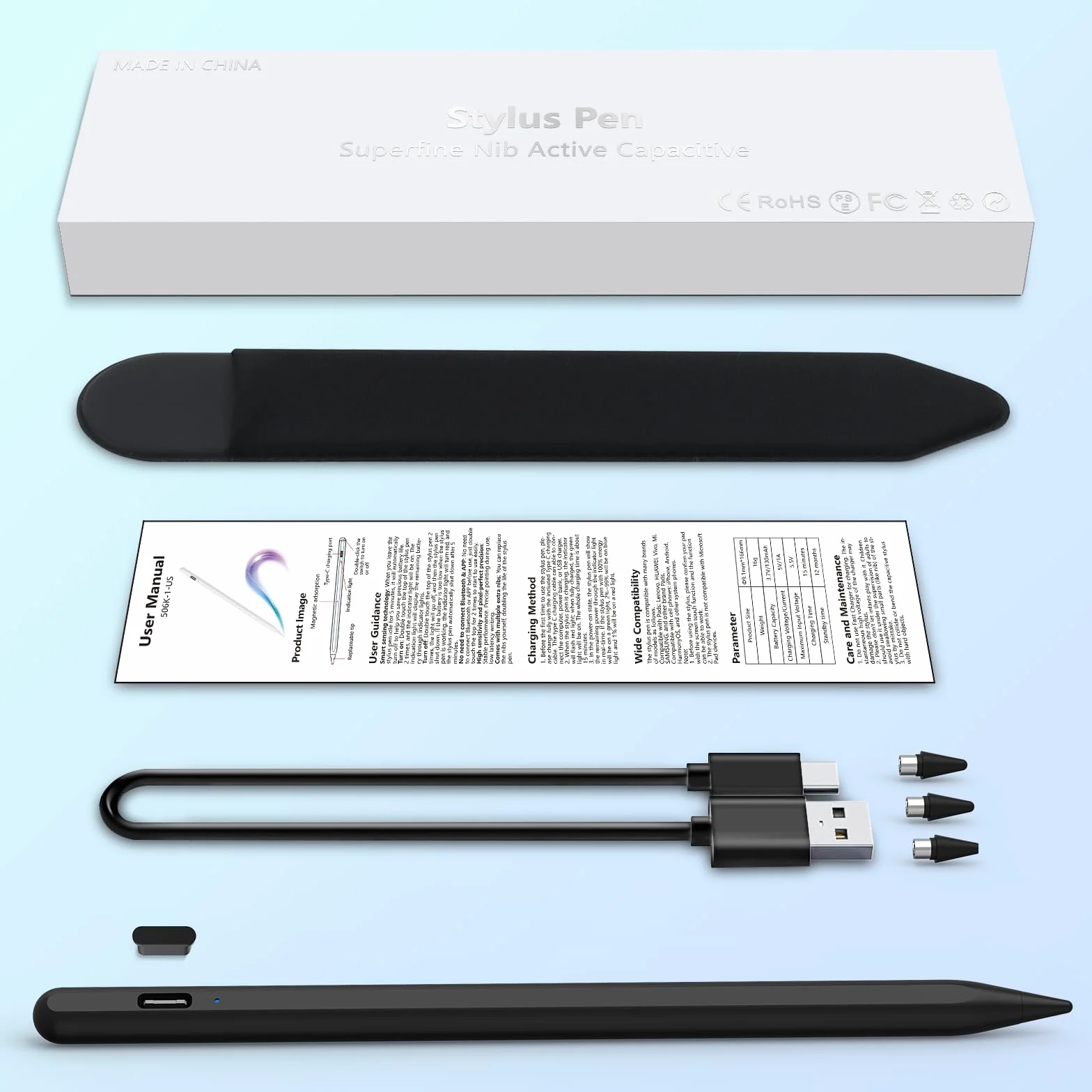 Penna Stylus Tablet Samsung iPhone Lenovo Xiaomi Huawei Android Touch Screen con Sensibilità Inclinazione 3 Punte