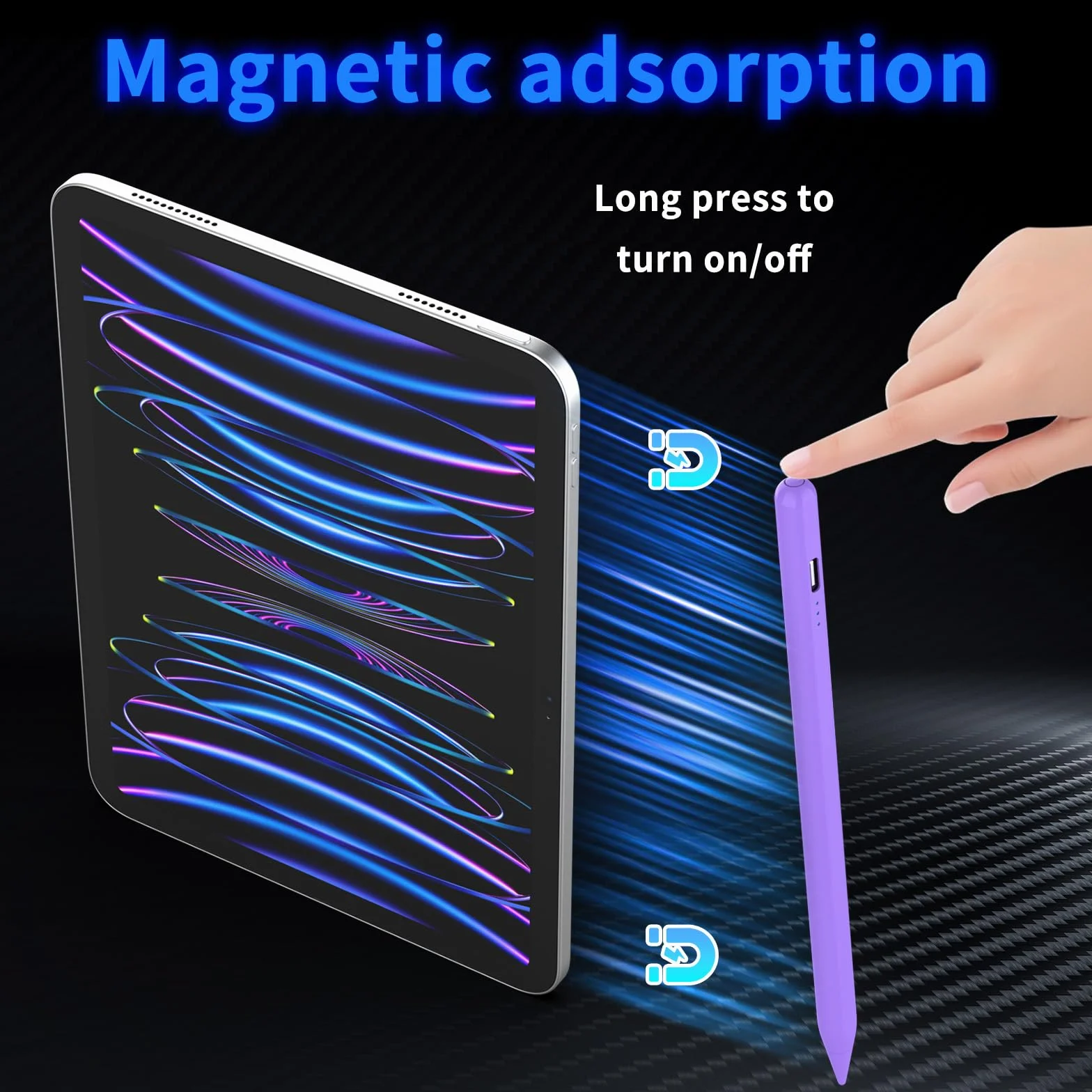 Penna per iPad 2018-2026, Pencil con Palm Rejection, Ricarica rapida, Inclinazione, Viola
