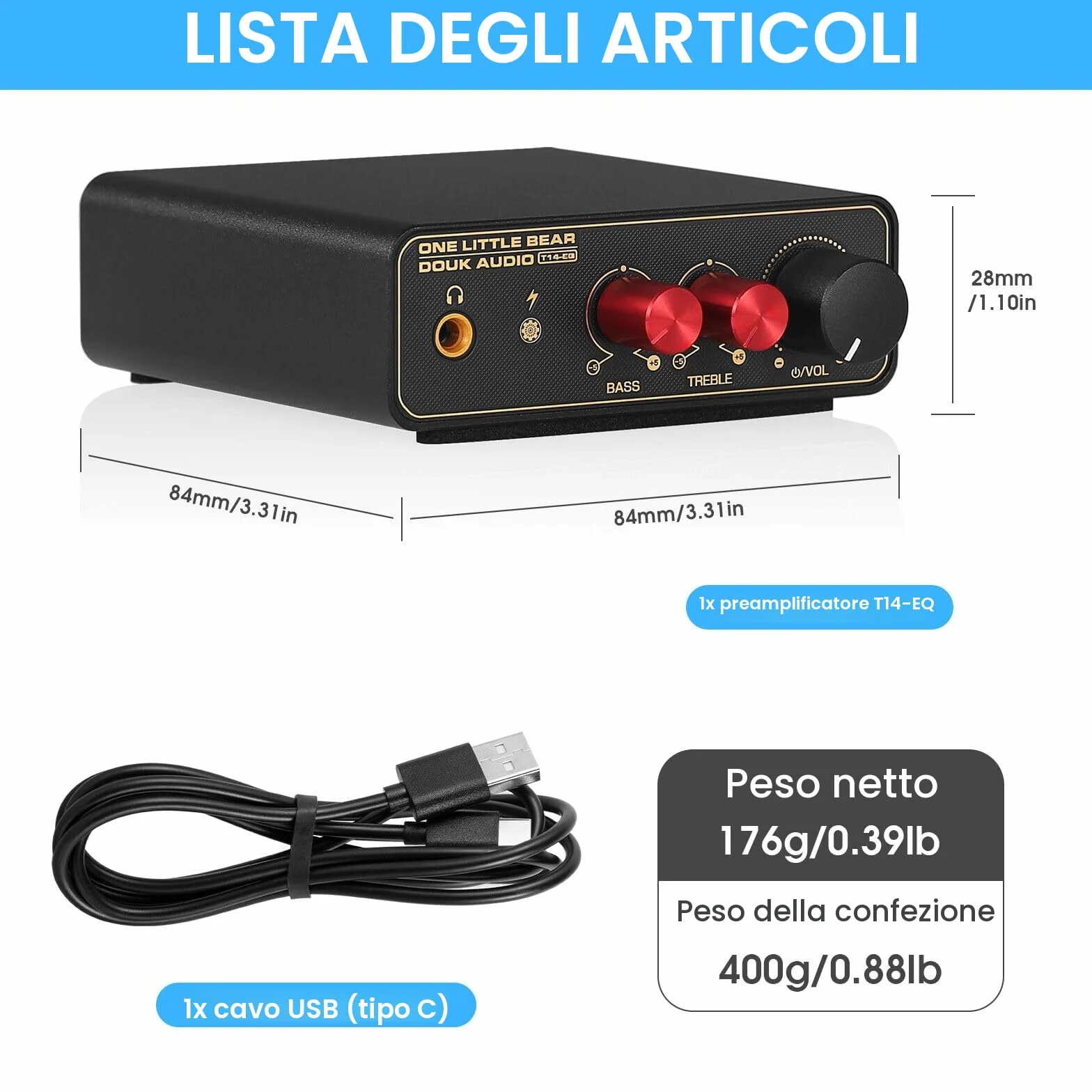 HiFi MM/MC RIAA Phono Preamp Giradischi Preamplificatore LP Vinyl Turntable (T14-EQ)