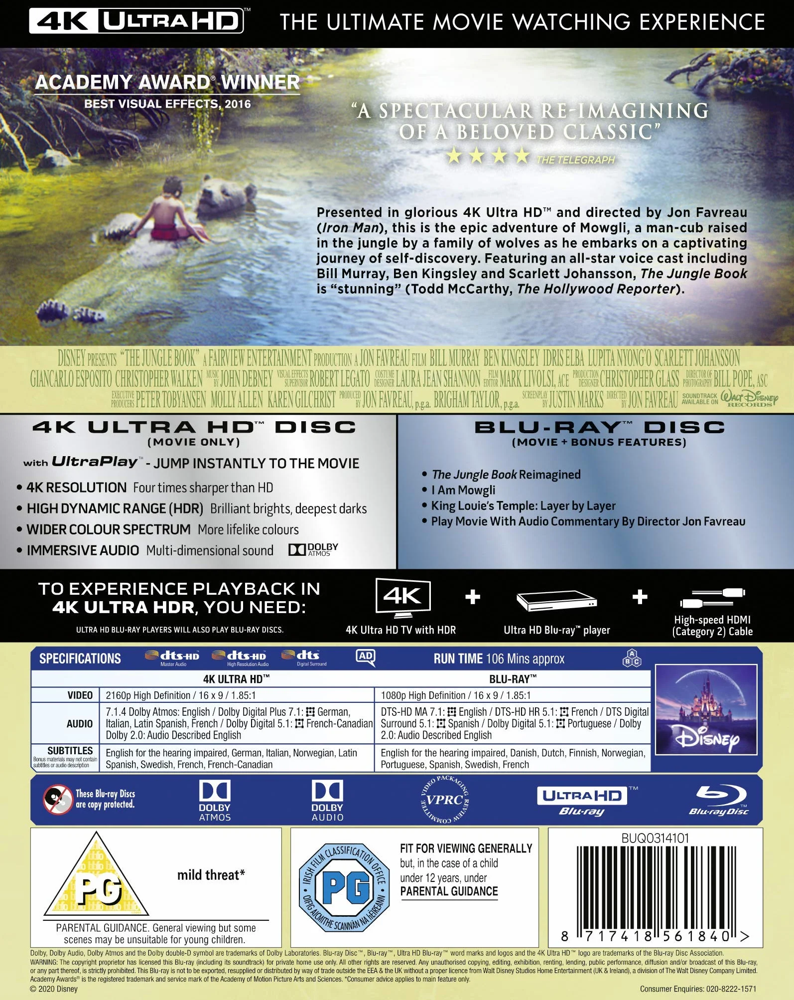Disney's The Jungle Book 4K Ultra-HD Blu-ray 2020 Edizione Regno Unito