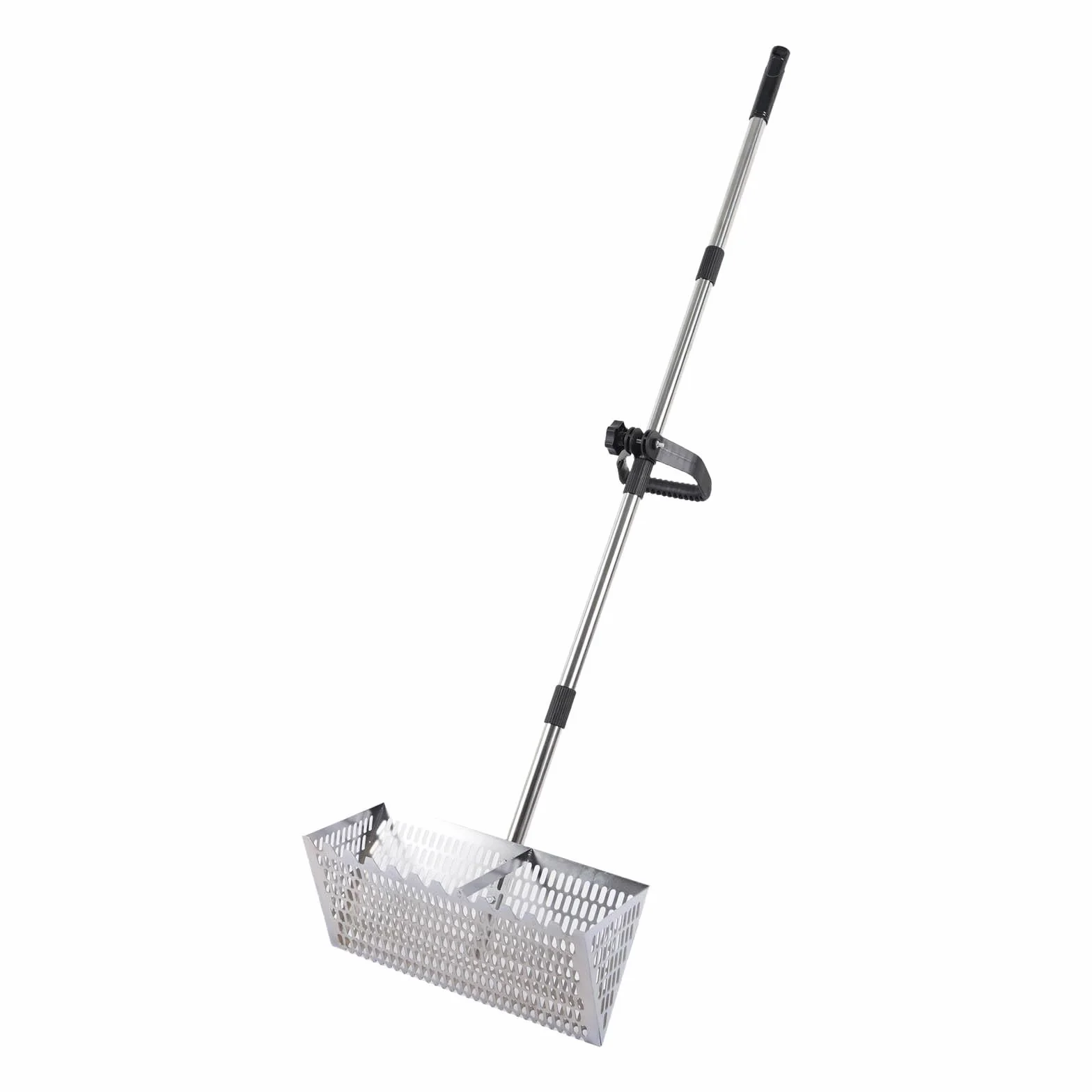 Setaccio per Sabbia Rastrello da Spiaggia con Manico Lungo Staccabile e Cestino Largo 40 cm per Cercare Granchi Pulci di Mare e Setacciare Sabbia Resistente all'Usura (Argento)