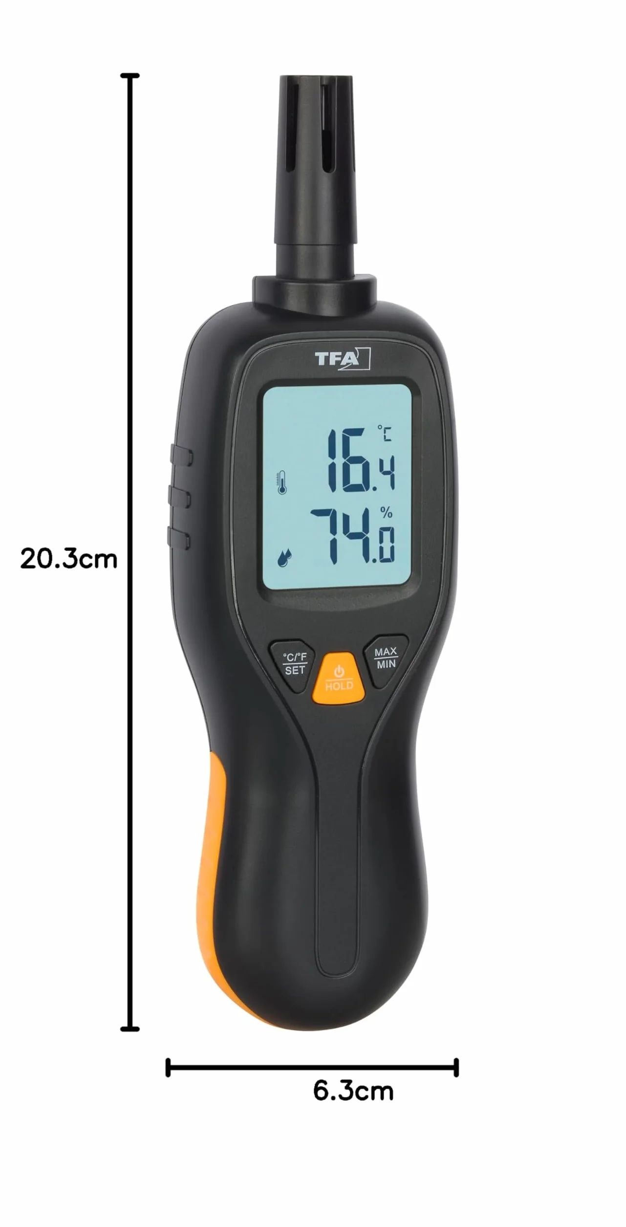 TFA Dostmann Igrometro professionale, misuratore di umidità digitale, 31.1066.01, veloce, preciso, da -50 a +70 °C, precisione 0,3 °C, termometro, funzione max min, retroilluminazione, nero