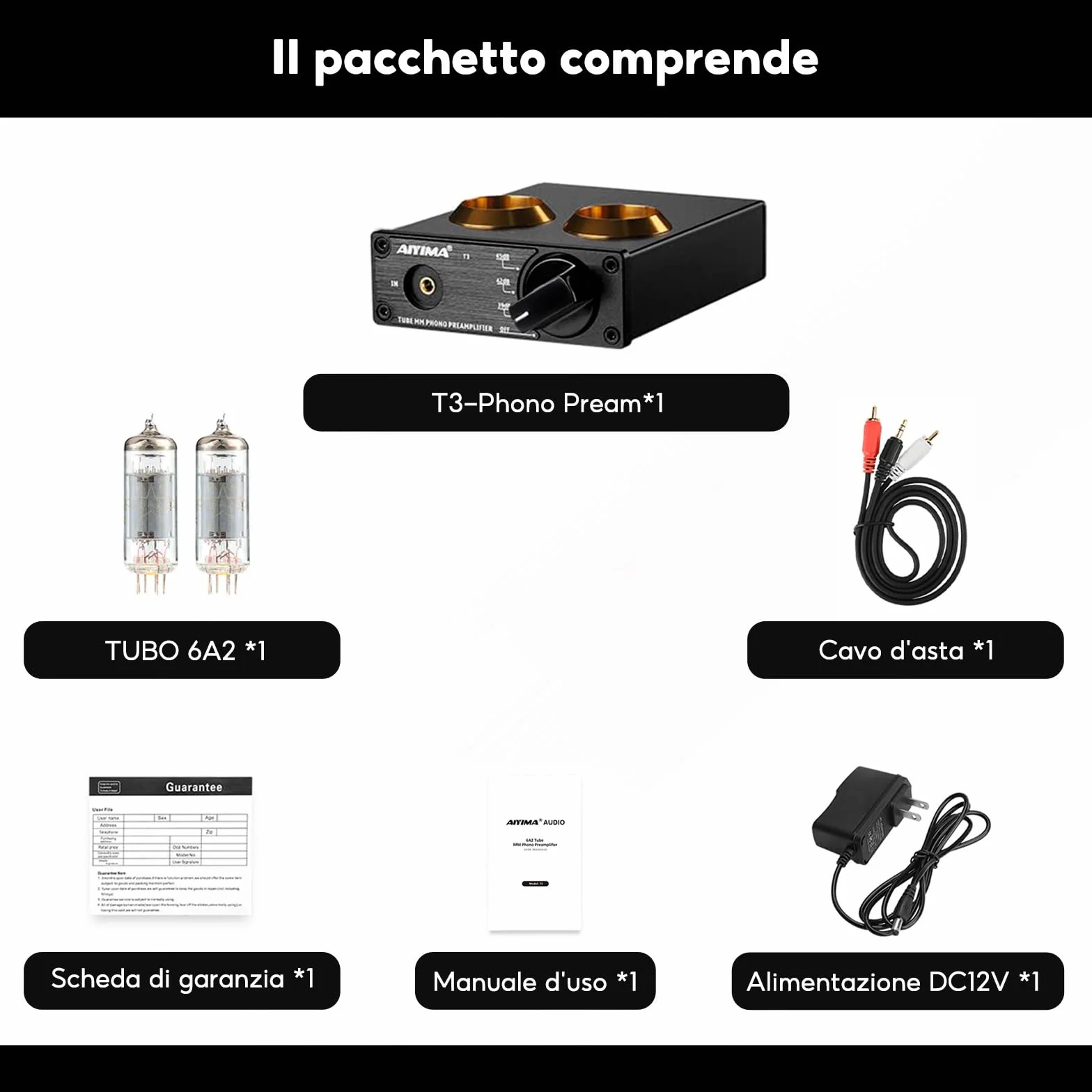 AIYIMA T3 Tube MM Phono Preamplificatore HiFi Stereo Audio per Giradischi