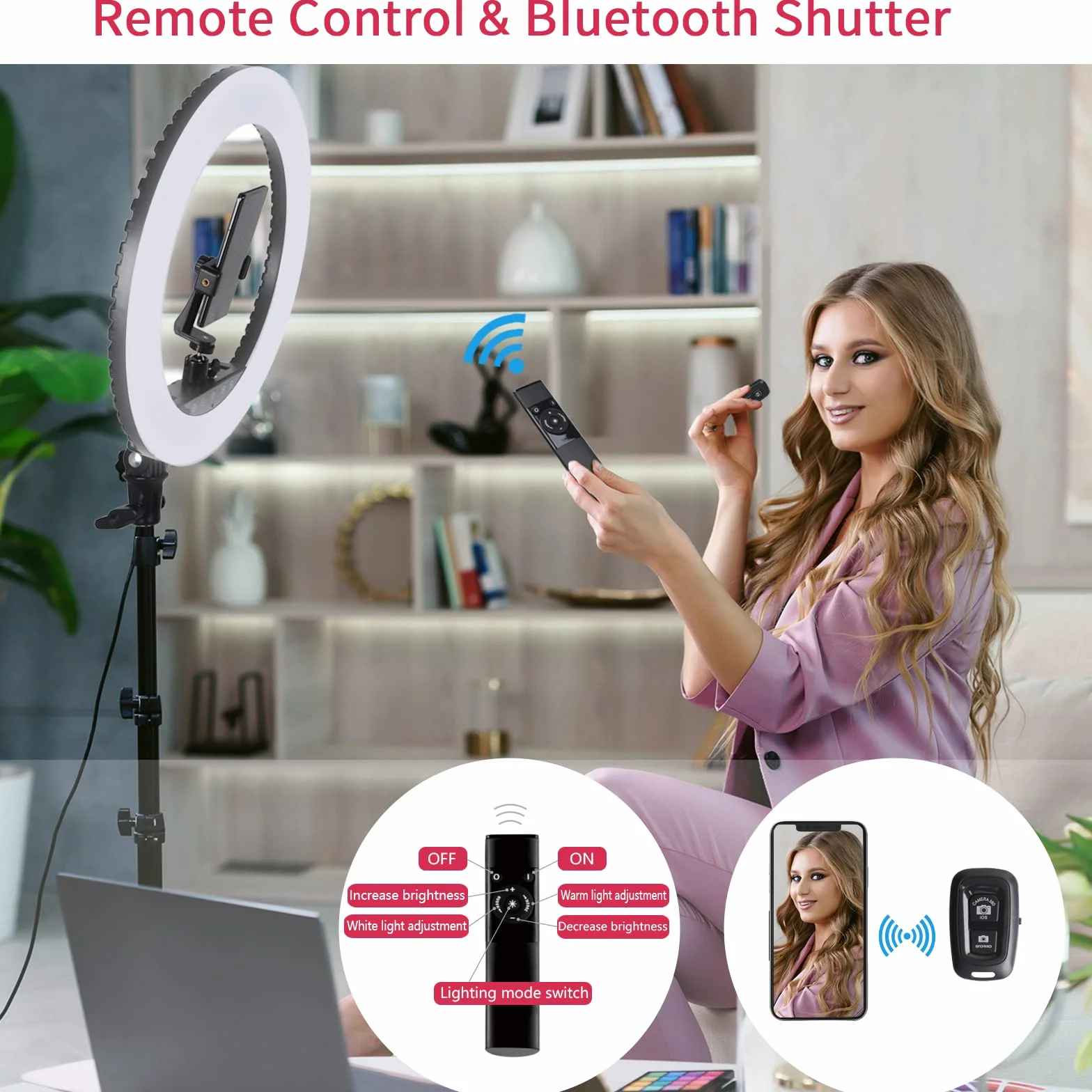 EOTO LIGHT Luce ad anello a LED da 18 pollici con treppiede per selfie e video Vlog CRI>90