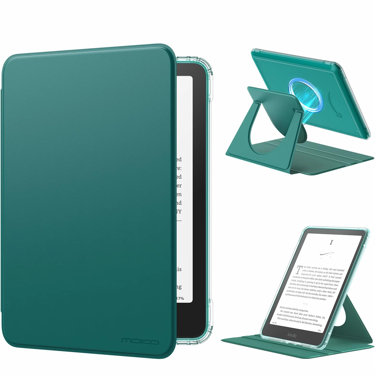 MoKo Custodia Girevole 360° per 7" Kindle Paperwhite 12a Gen 2024 e Kindle Colorsoft 2024/2025, Magnetica con Auto Wake/Sleep, Verde Giada