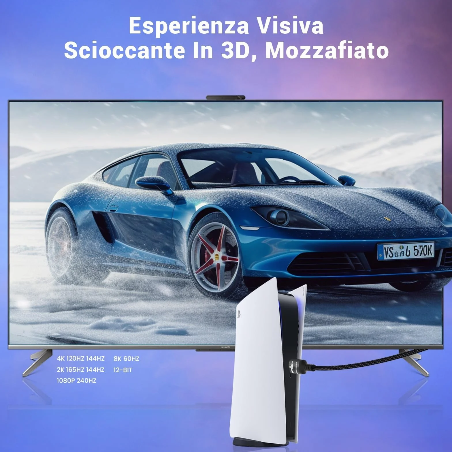 Cavo HDMI 2.1 2M 48Gbps Ultra Alta Velocità 4K 240Hz 144Hz 120Hz 8K 60Hz 10K eARC HDR HDCP 2.3
