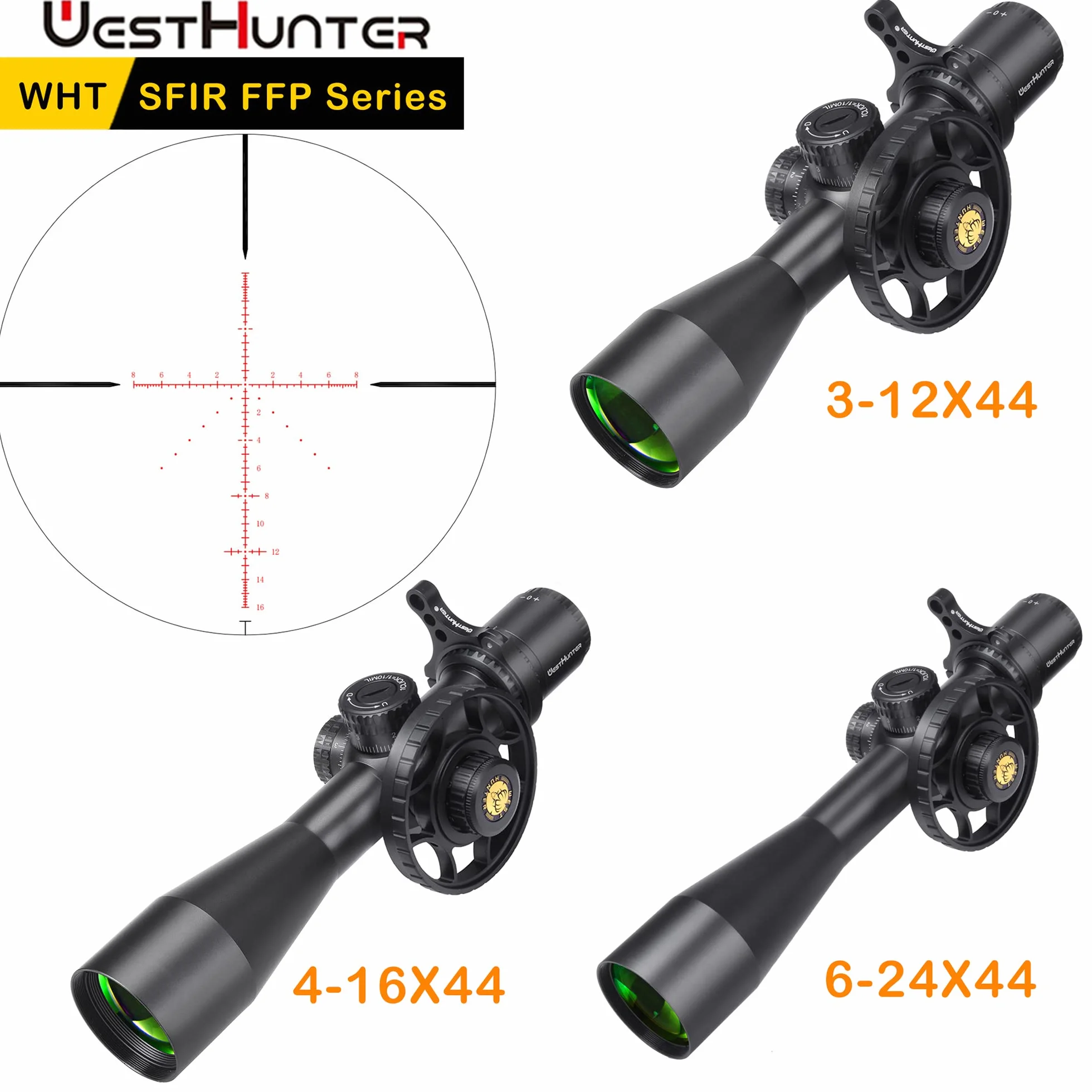 WestHunter Optics WHT SFIR FFP Cannocchiale da Competizione Compatto Reticolo Illuminato Rosso Vetro Inciso 1/10 MIL Tubo 30 mm Mirini Tattici di Precisione