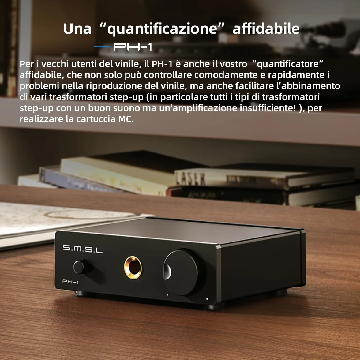 S.M.S.L PH-1 Preamplificatore Phono Mini per Giradischi MM, Amplificatore Audio Stereo HiFi, Preamp con Uscita RCA 6.35mm, Alimentazione DC 5V