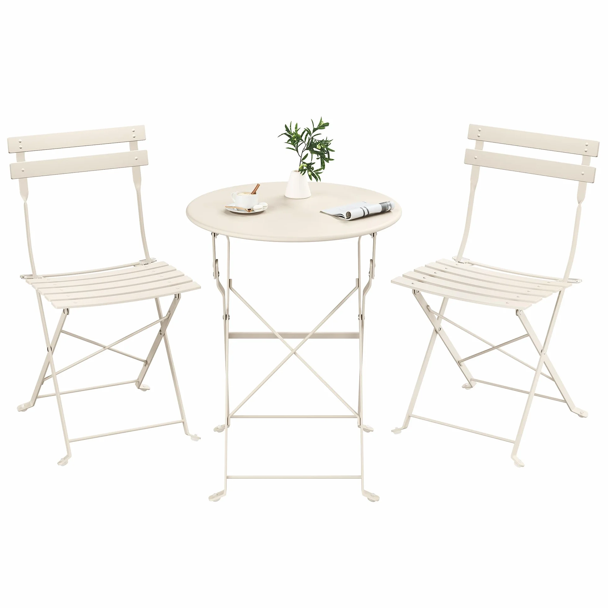 SONGMICS Set da Giardino da Esterno, 3 Pezzi, 2 Sedie, 1 Tavolo, Pieghevole, Salottino da Esterno, Acciaio, Resistente alle Intemperie, per Balcone, Terrazza, Beige Cappuccino GGF036LZ01