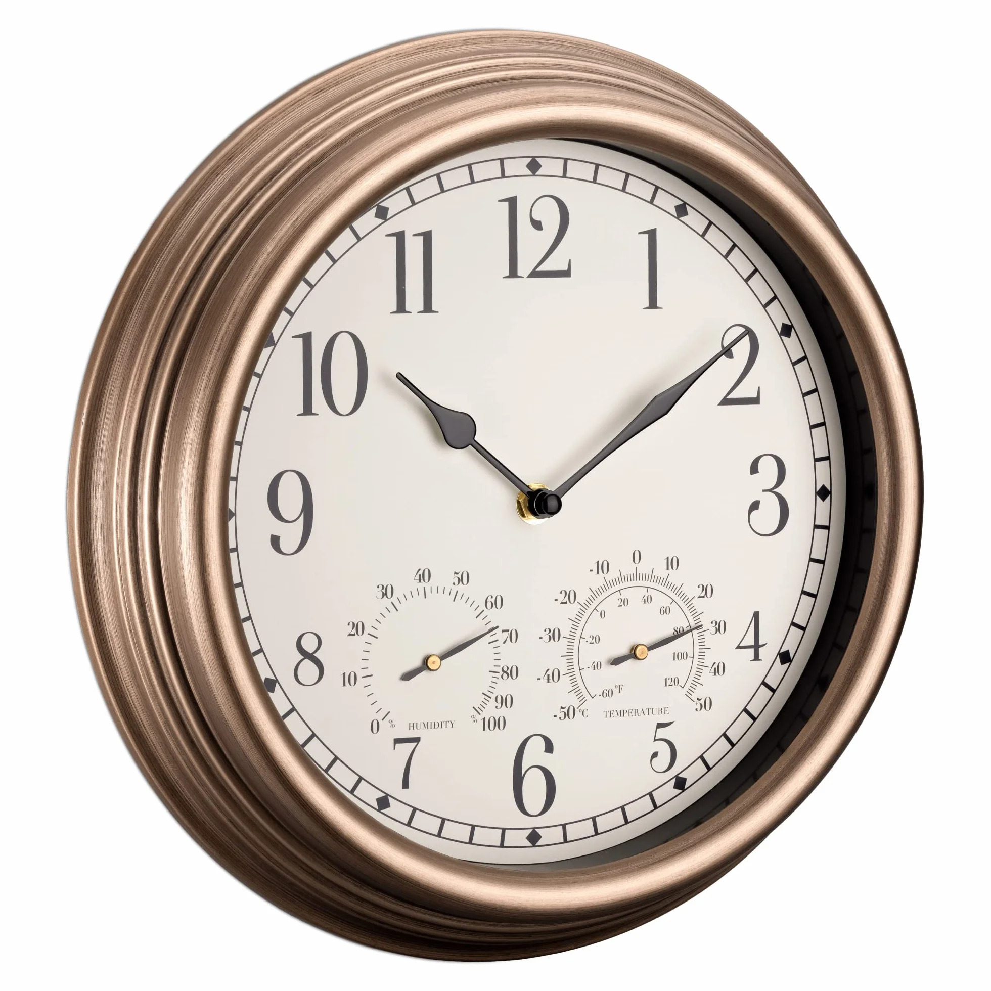 Navaris Orologio Parete Esterna - Orologio Impermeabile con Termometro Igrometro Rilevazione umidità - Orologio Silenzioso Senza Ticchettio Ø30,5cm