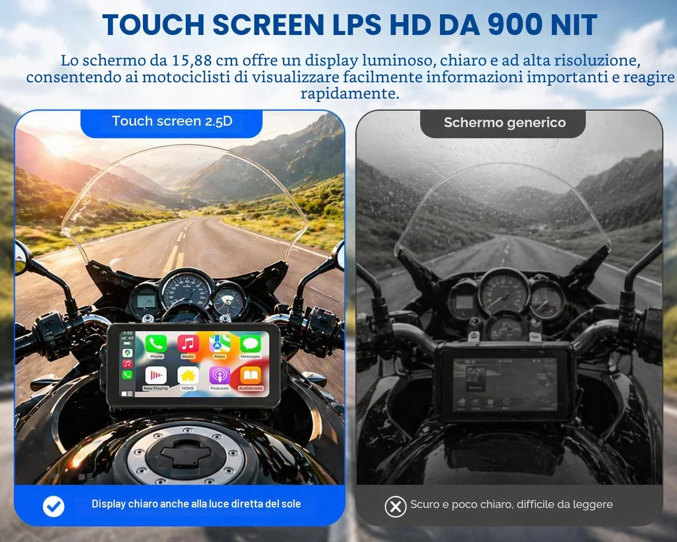 Spedal CL871 6.2 pollici Moto CarPlay Android Auto Screen Impermeabile Navigazione GPS Bluetooth