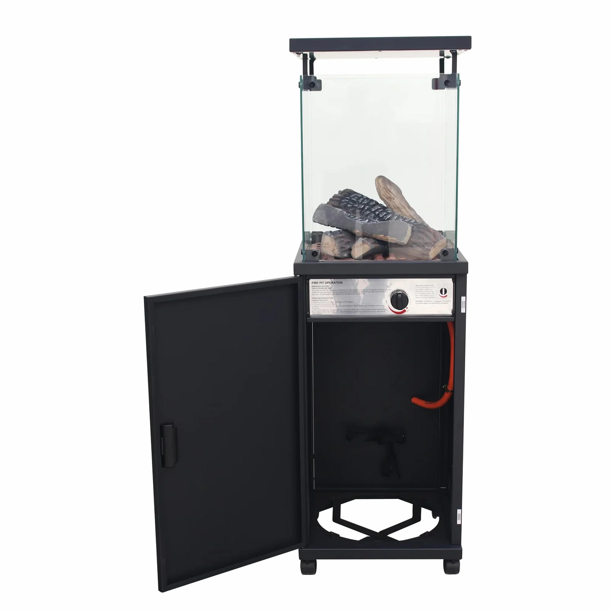Stufa Patio a Gas GPL 11 kW con Accensione Piezoelettrica e Legnetti Decorativi 42x42xH140cm Riscaldatore da Esterno