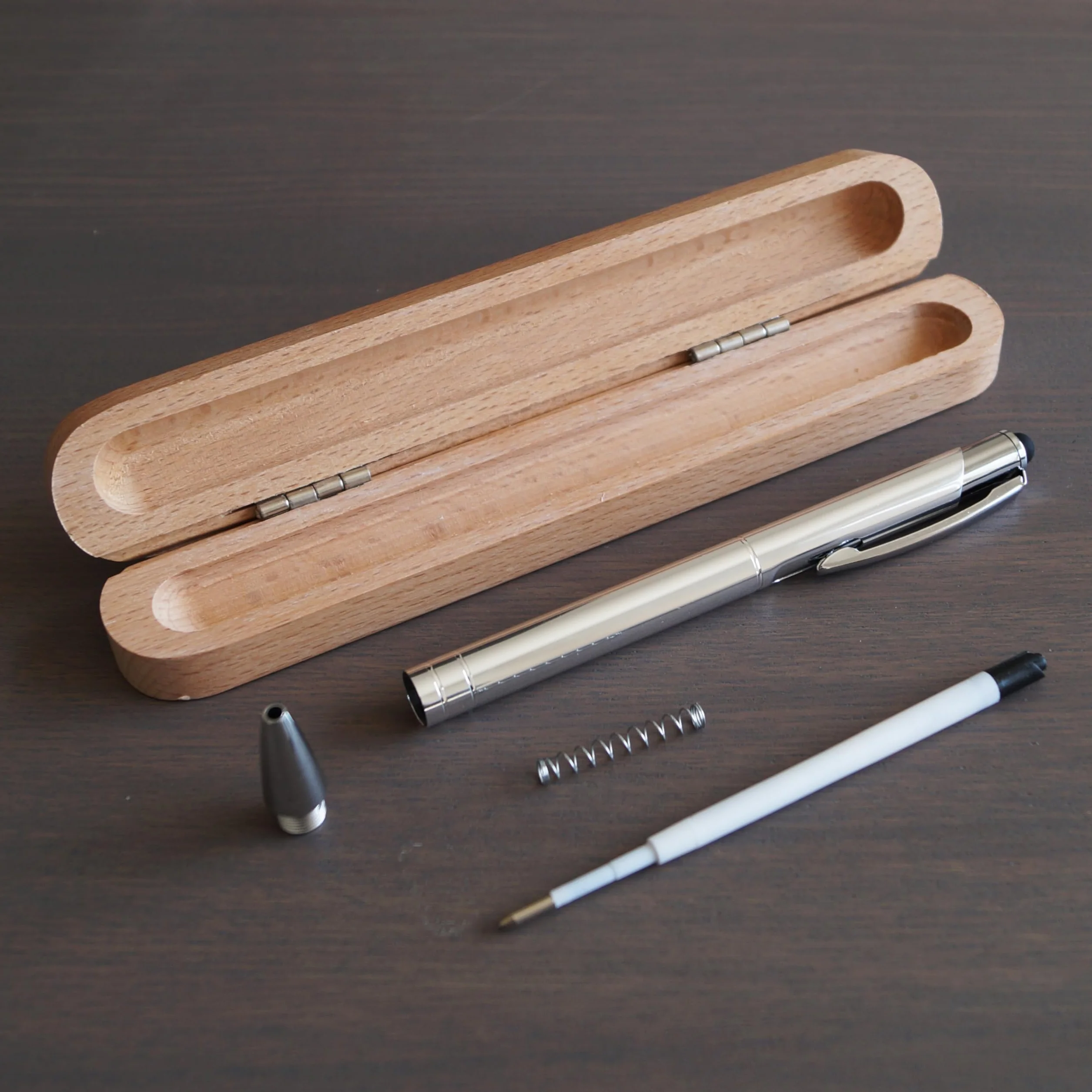 Stileitaliano Penna a sfera personalizzata a scatto in alluminio touch custodia in legno Argento