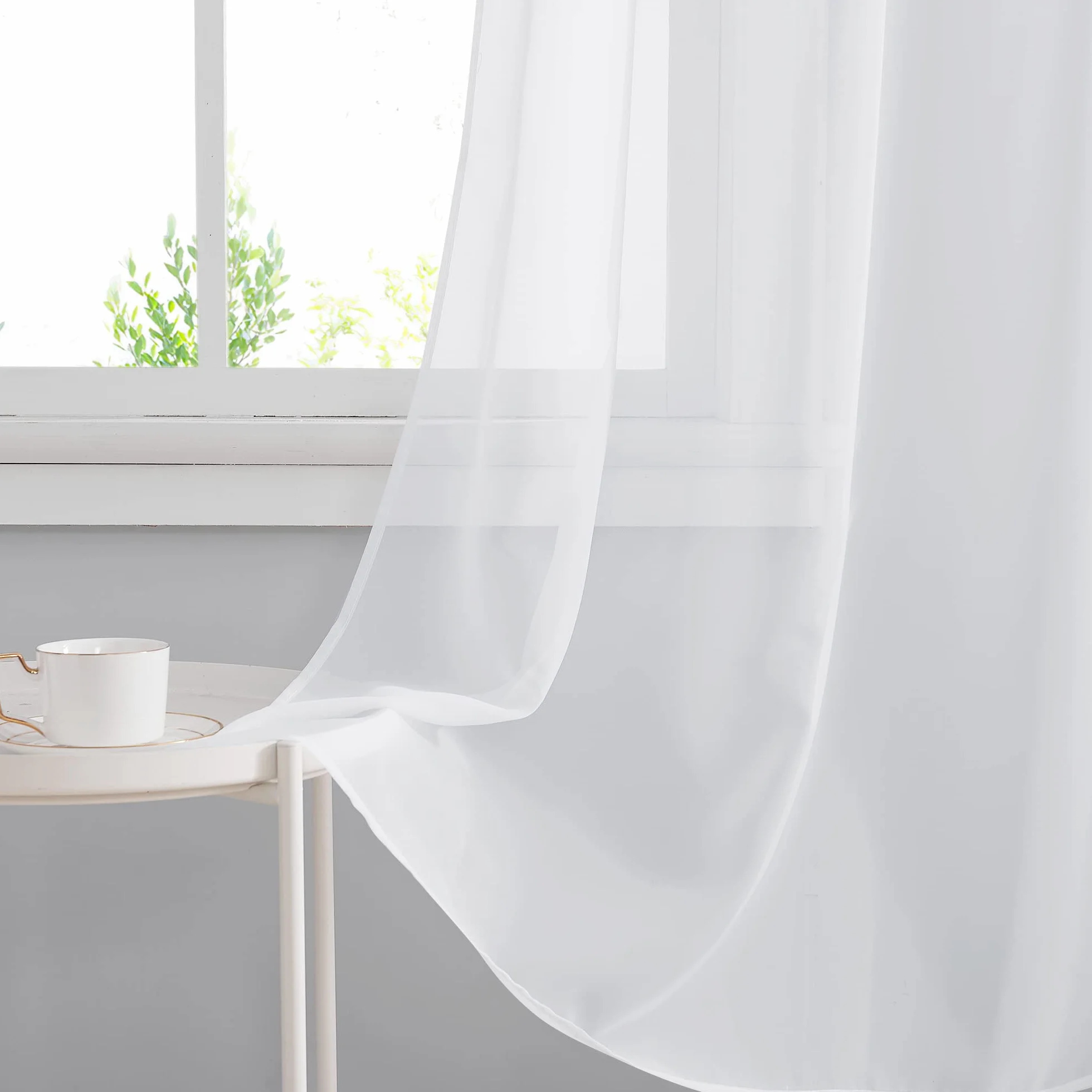 PONY DANCE Tende Bianche per Esterno Impermeabili 2 Pezzi L137 x A213 CM Tende da Sole per Esterno con Passanti Adesivi Voile Curtains Trasparenti per Balcone