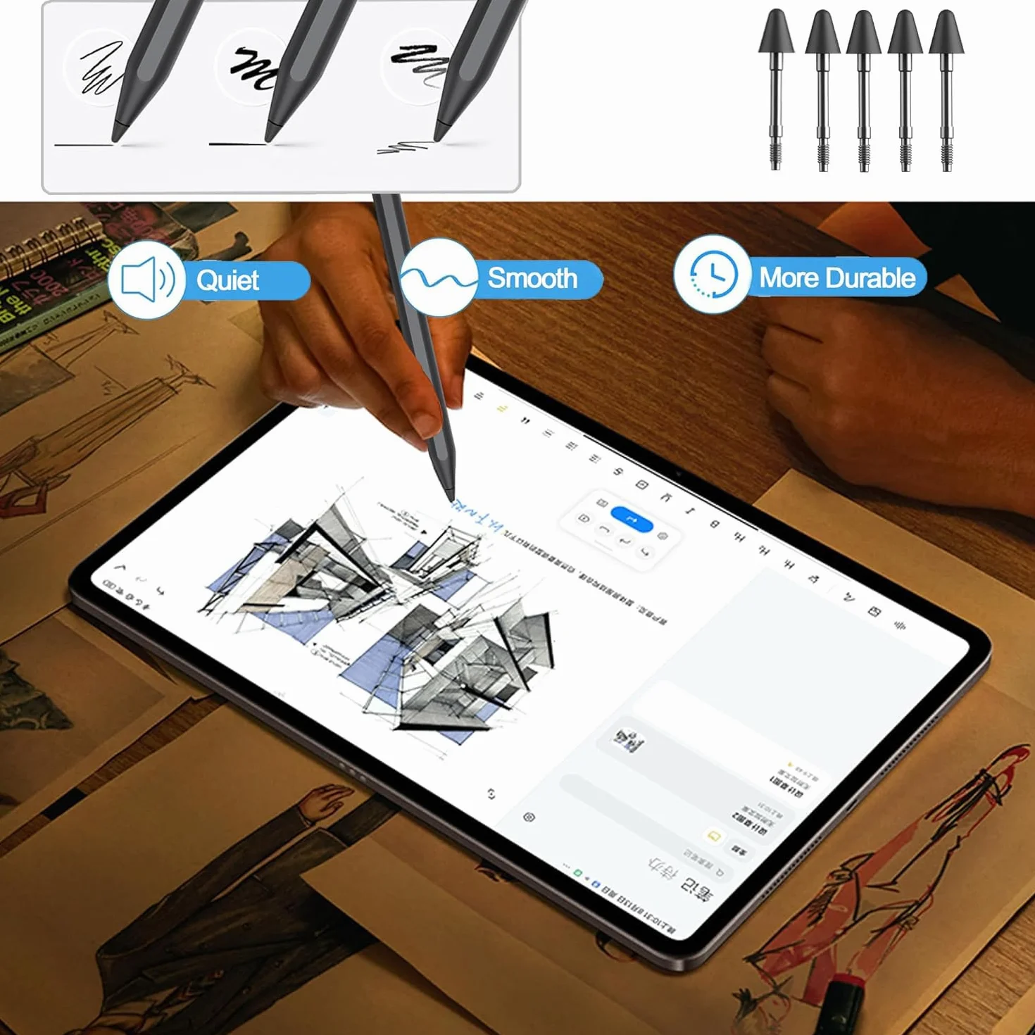 Punte di Ricambio Originali per Lenovo Tab Pen Plus/Pro 5 Pezzi Nero
